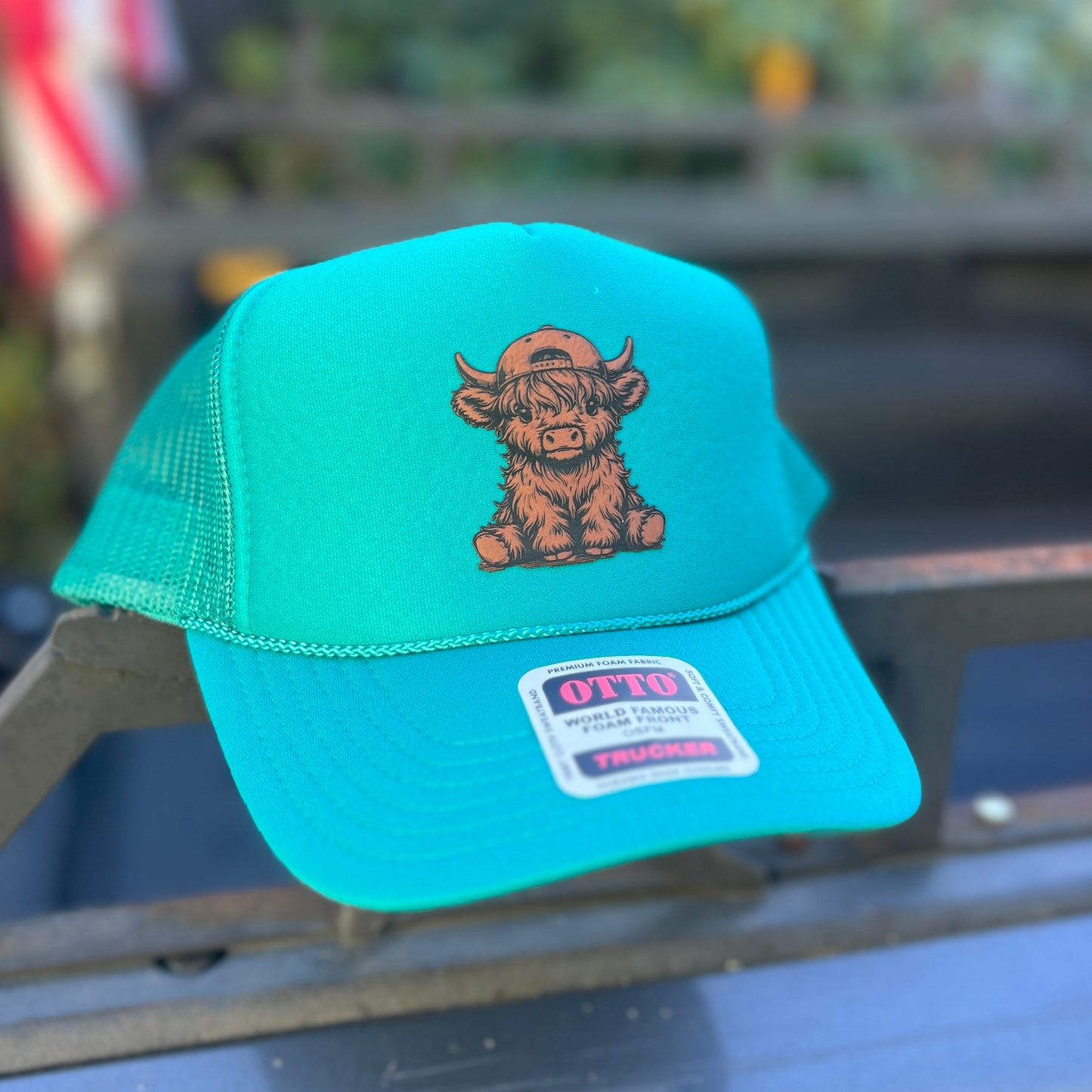 Highland Cow with Baseball Cap Otto Foam Front Trucker Hat