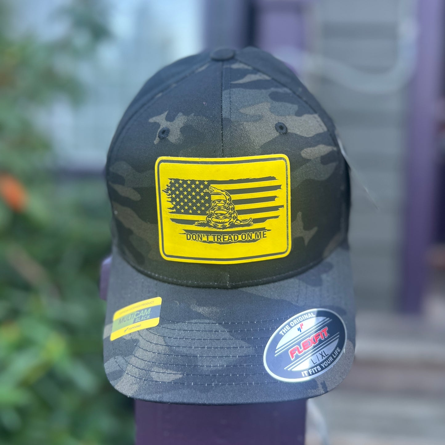 Don't Tread On Me Flex Fit Black Multi Camo Yupoong Large/Xlarge Hat