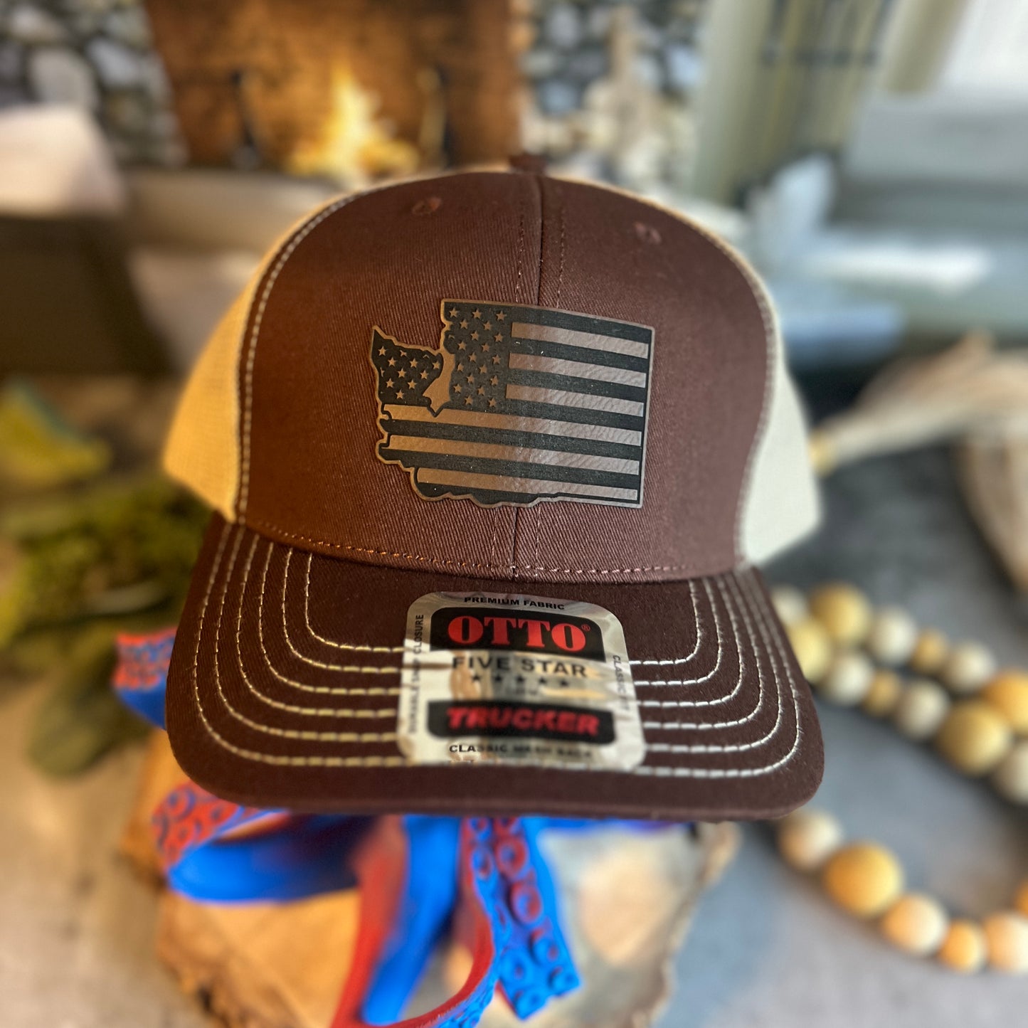 Washington American Flag Brown/Khaki Otto Classic Fit Trucker Hat