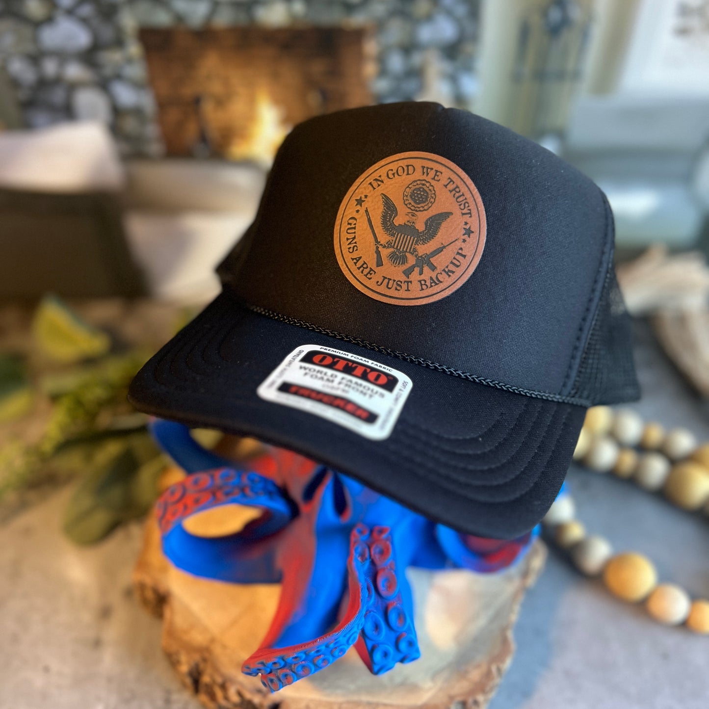 In God We Trust Guns Are Just Backup Black Otto Foam Front Trucker Hat