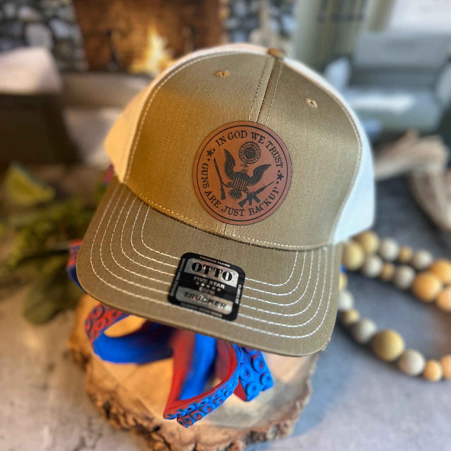 In God We Trust Guns Are Just Backup Coyote Brown/Light Khaki Otto Classic Trucker Hat