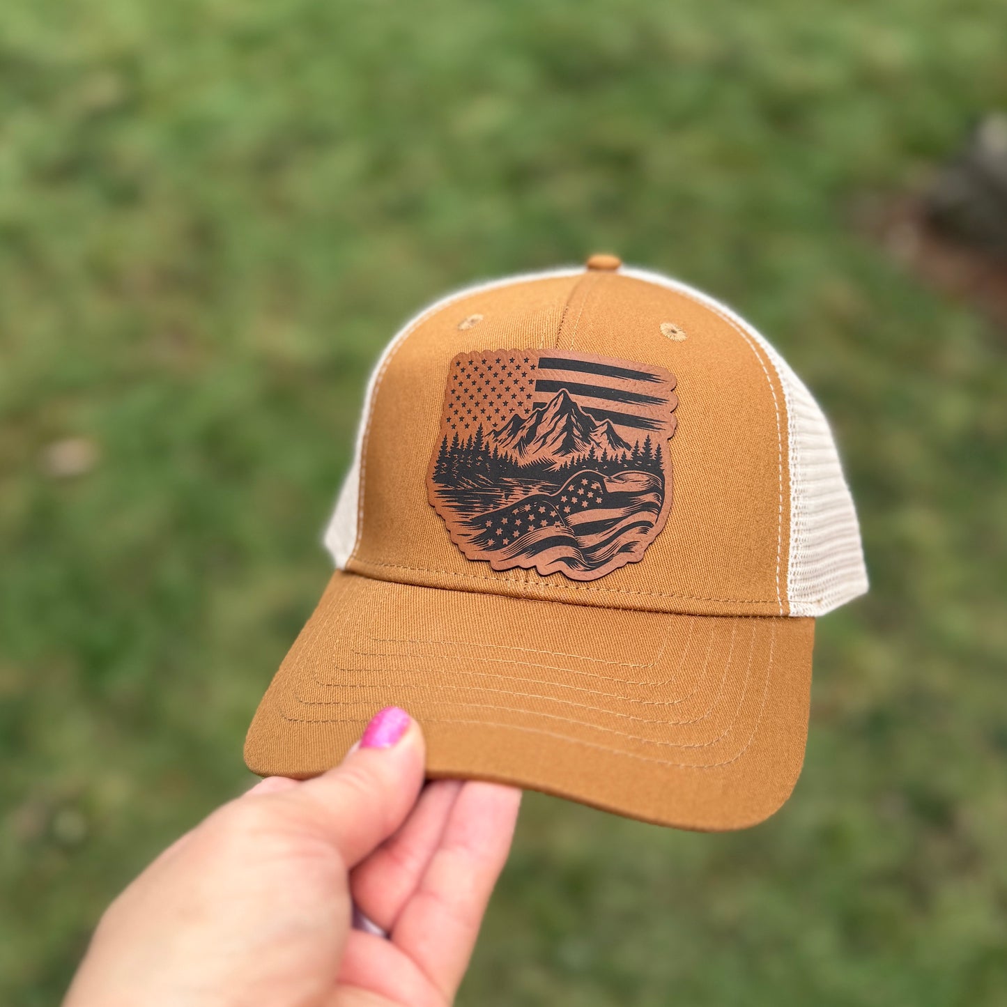 Patriotic Mountain Freedom Carmel/Khaki Infinity Trucker Hat