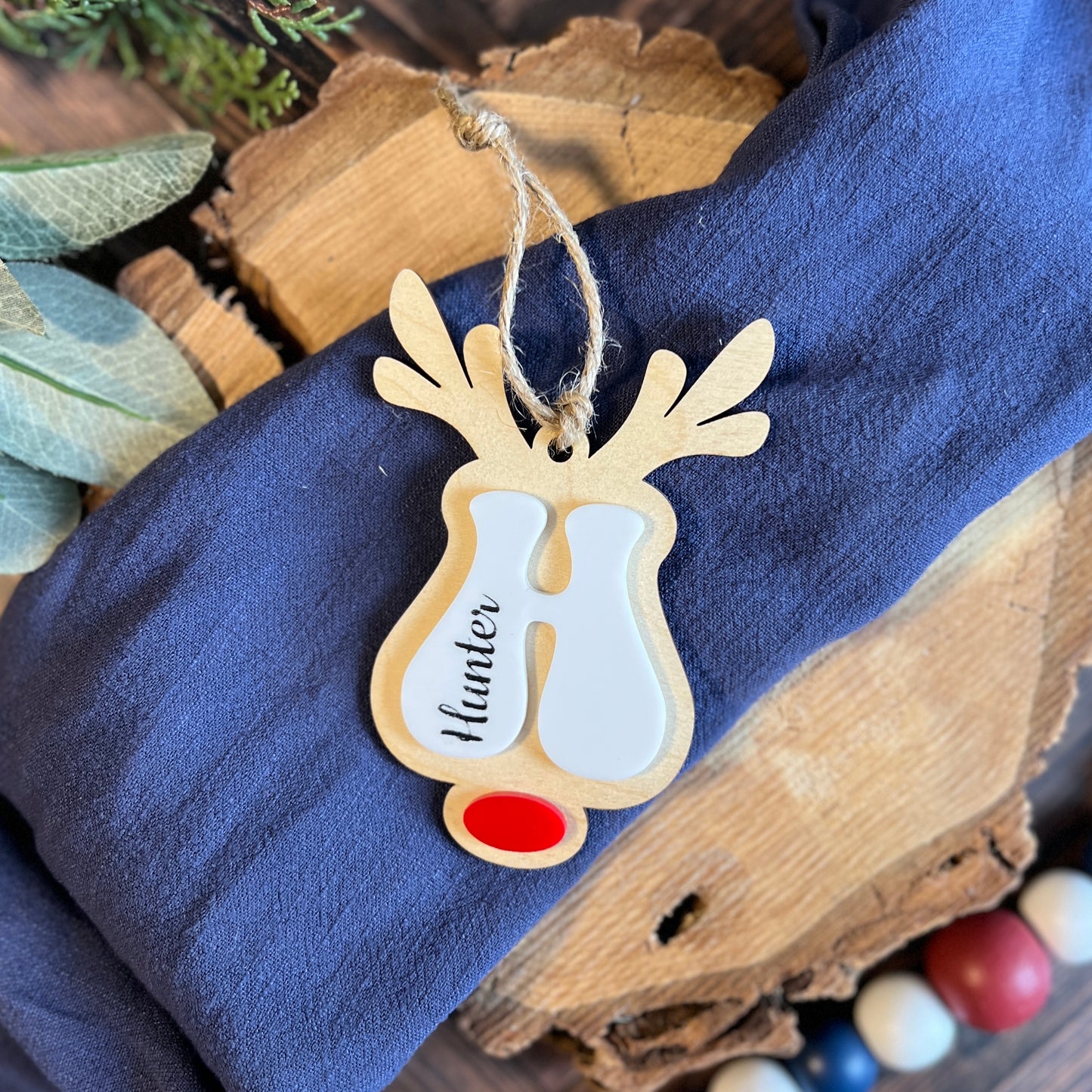 Retro Reindeer Name Ornament
