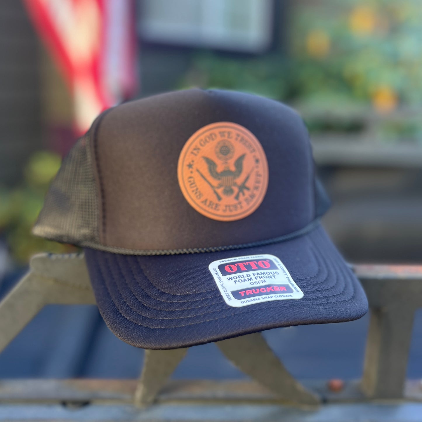 In God We Trust Guns Are Just Backup Black Otto Foam Front Trucker Hat