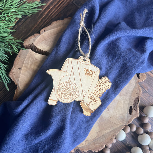 Personalized French Horn Wooden Christmas Ornament