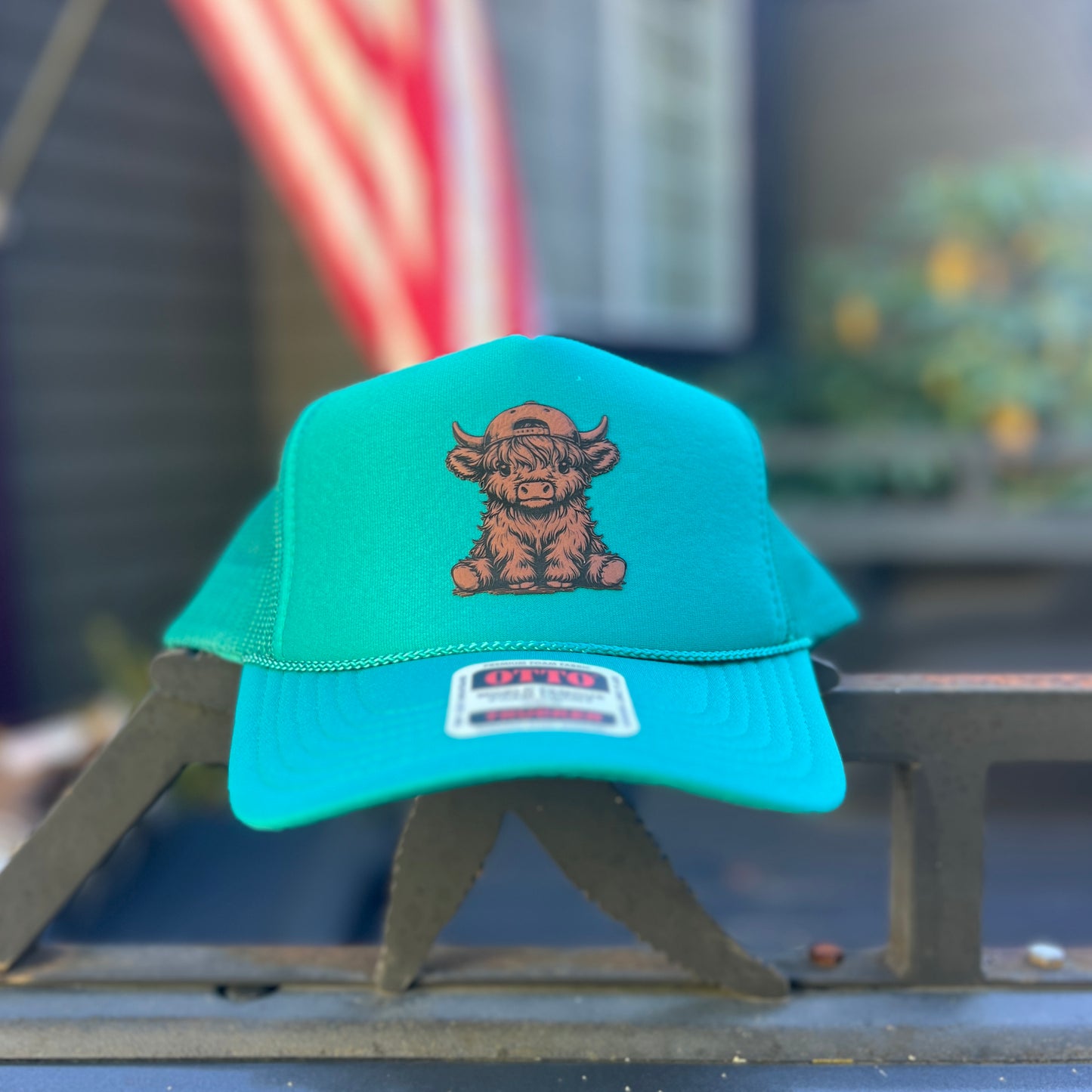 Highland Cow with Baseball Cap Otto Foam Front Trucker Hat