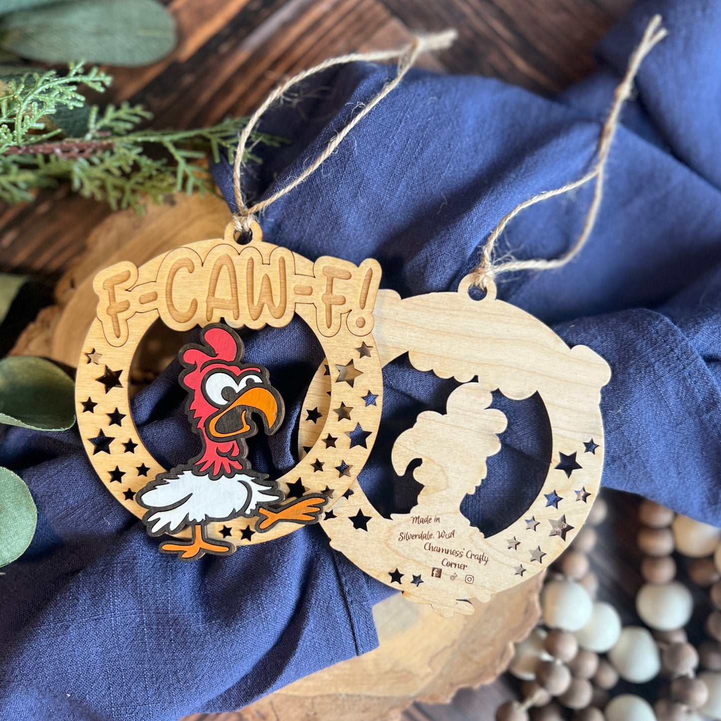 Cheeky Chicken F-Caw-F Ornament