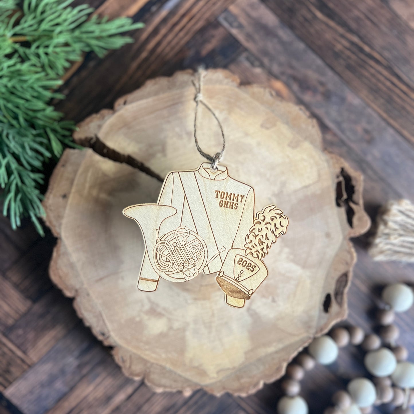 Personalized French Horn Wooden Christmas Ornament