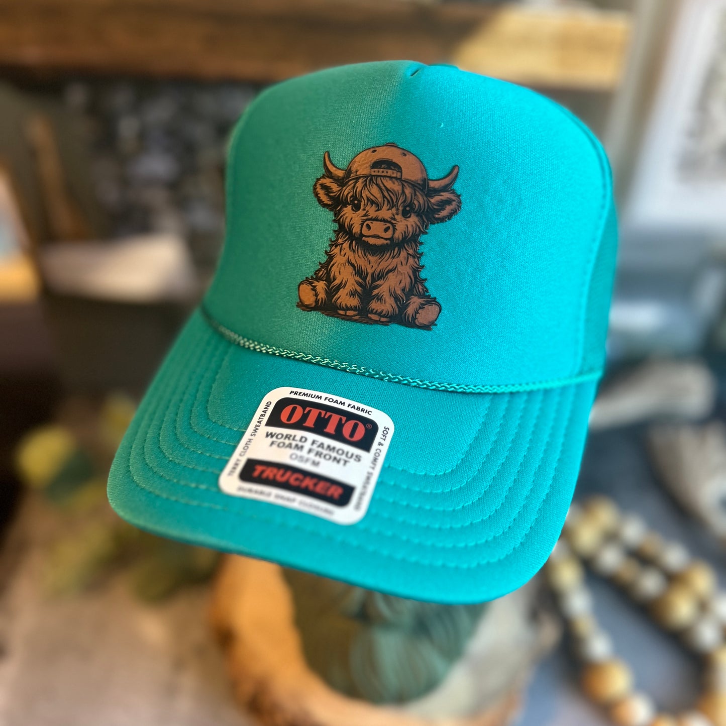 Highland Cow with Baseball Cap Otto Foam Front Trucker Hat