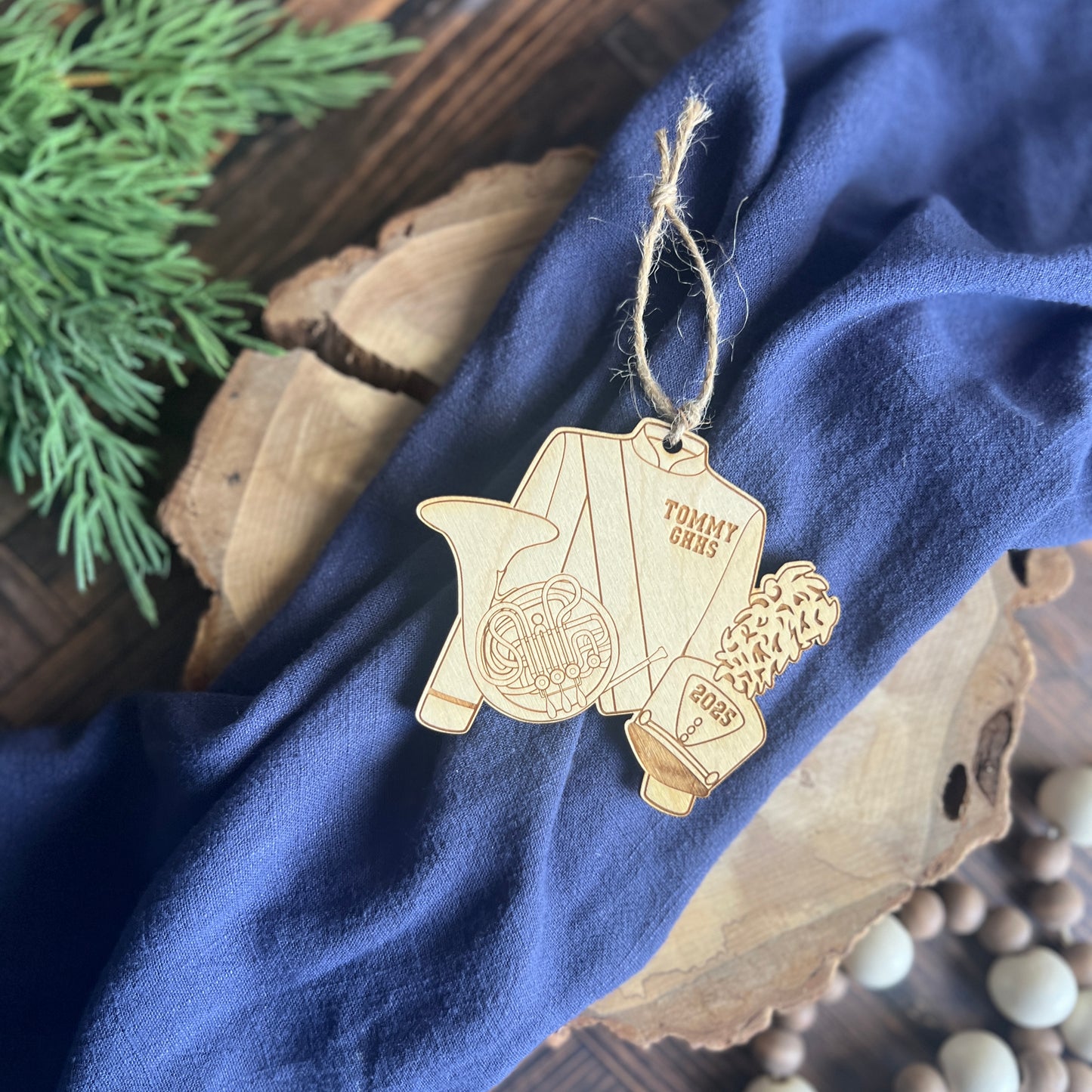 Personalized French Horn Wooden Christmas Ornament