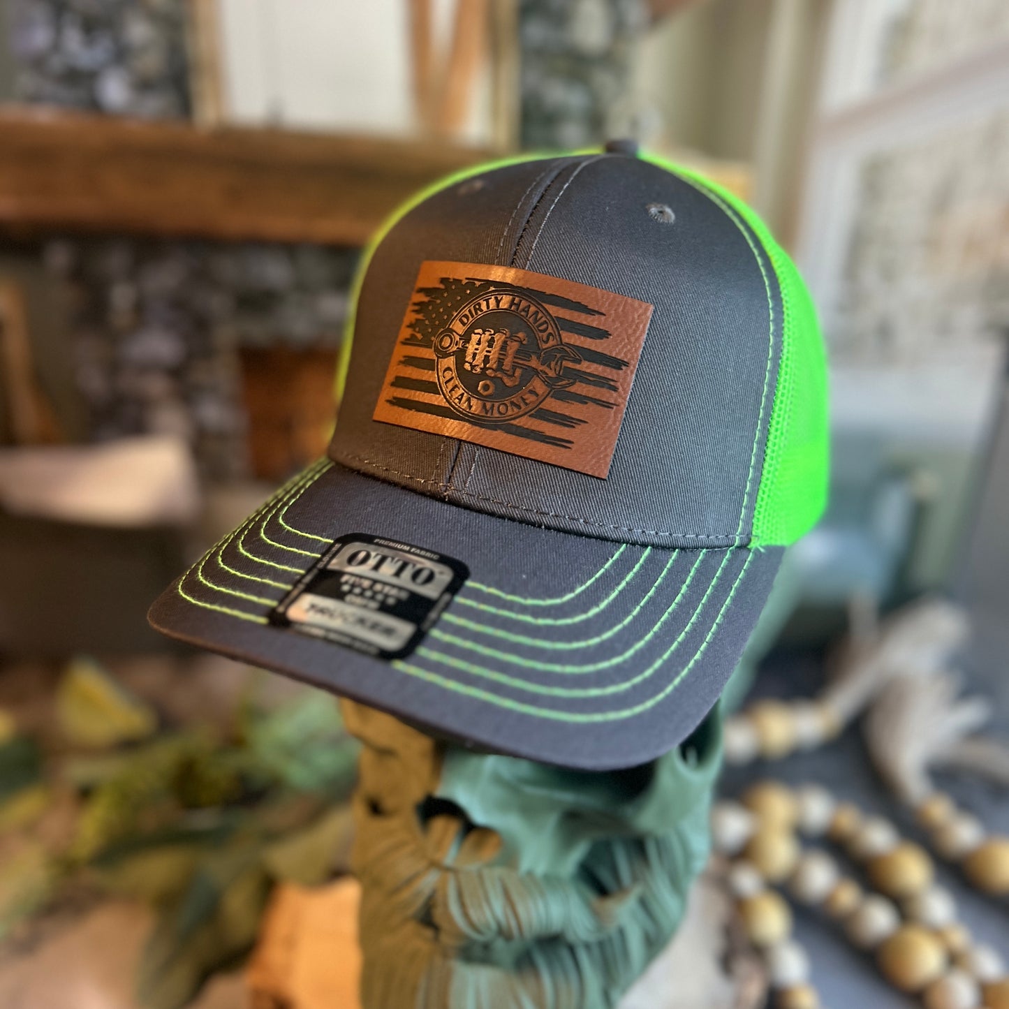 Dirty Money Clean Hands Charcoal Grey/Neon Green Otto Classic Fit Trucker Hat