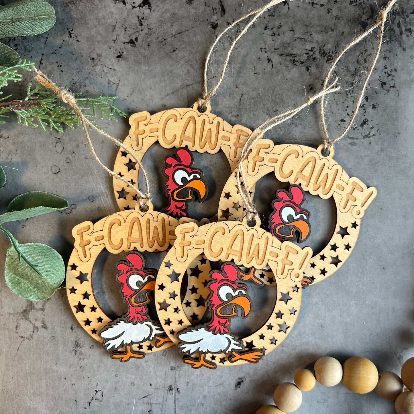 Cheeky Chicken F-Caw-F Ornament