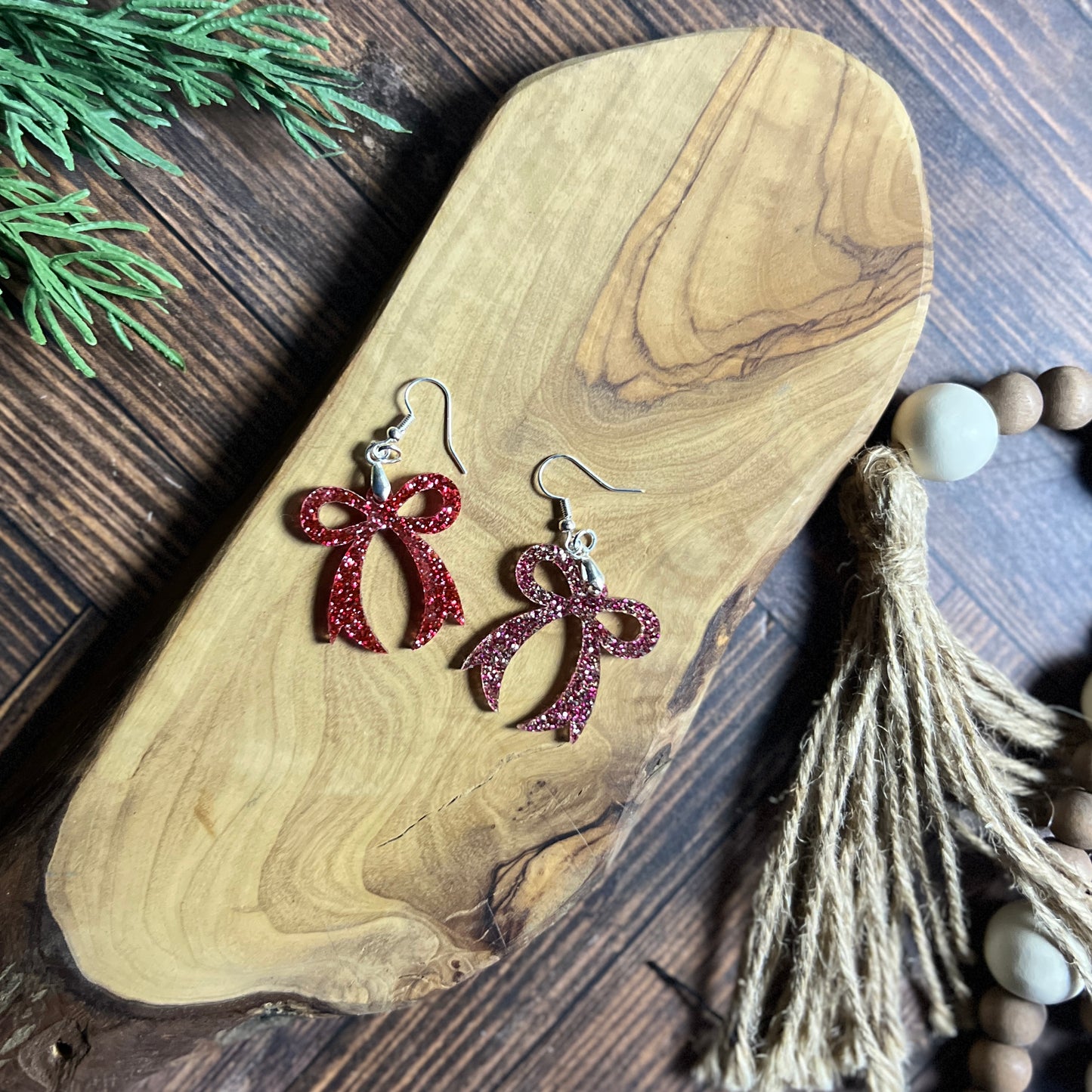 Pink & Red Bow Earrings