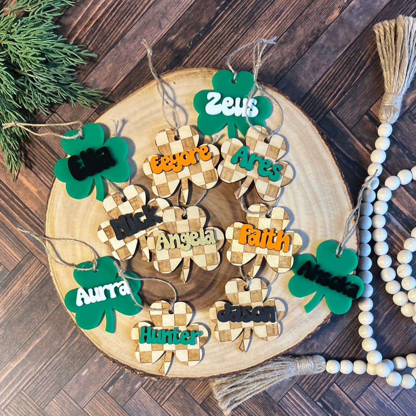 Personalized Checkered Shamrock Tags