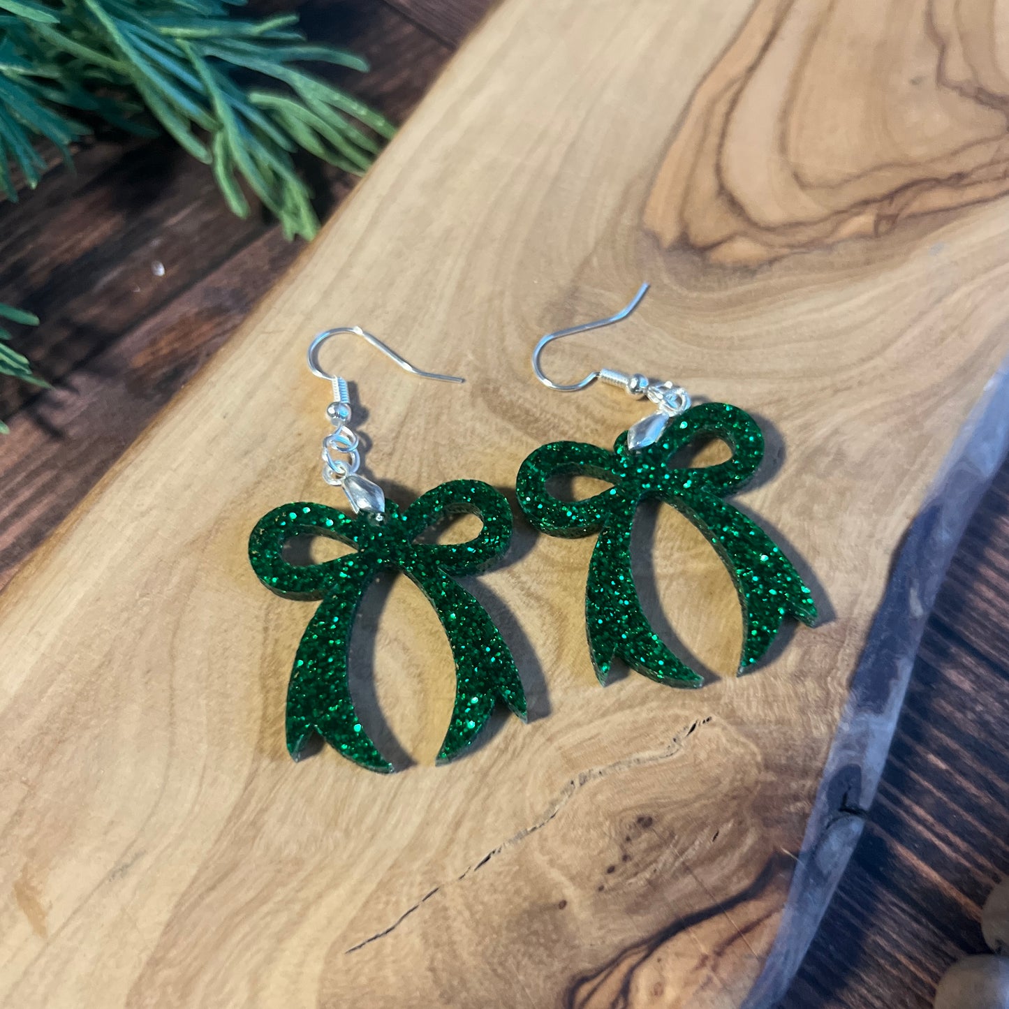 Red Glitter Bow Earrings