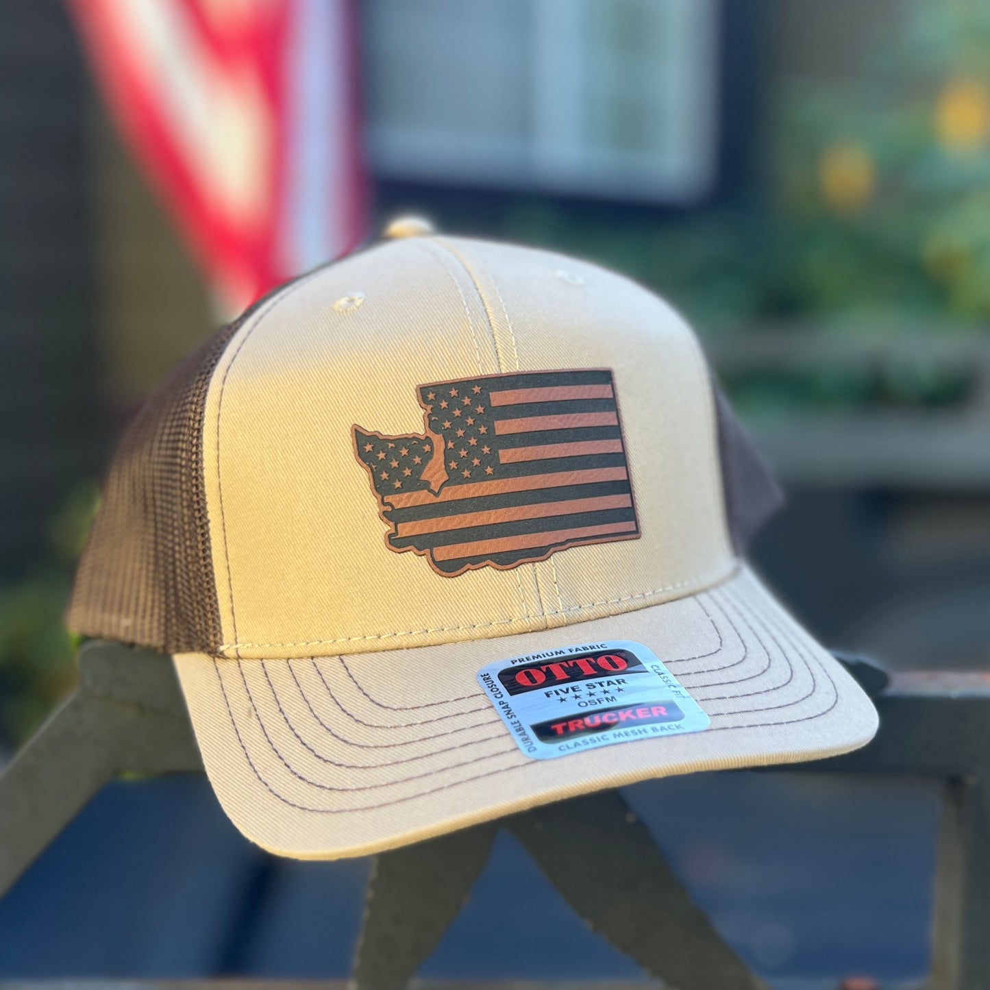 Washington American Flag Khaki/Dark Brown Otto Classic Fit Trucker Hat