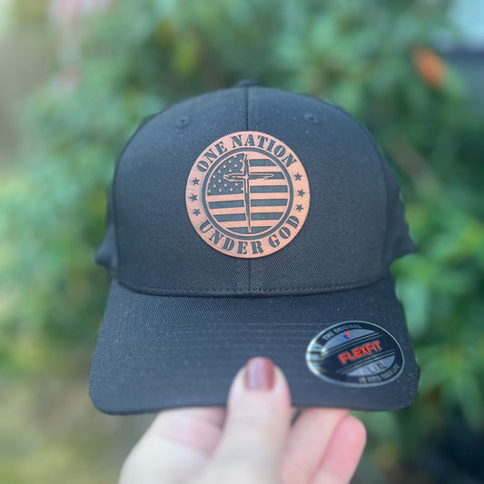 One Nation Under God Flex Fit Black Yupoong Large/Xlarge Hat