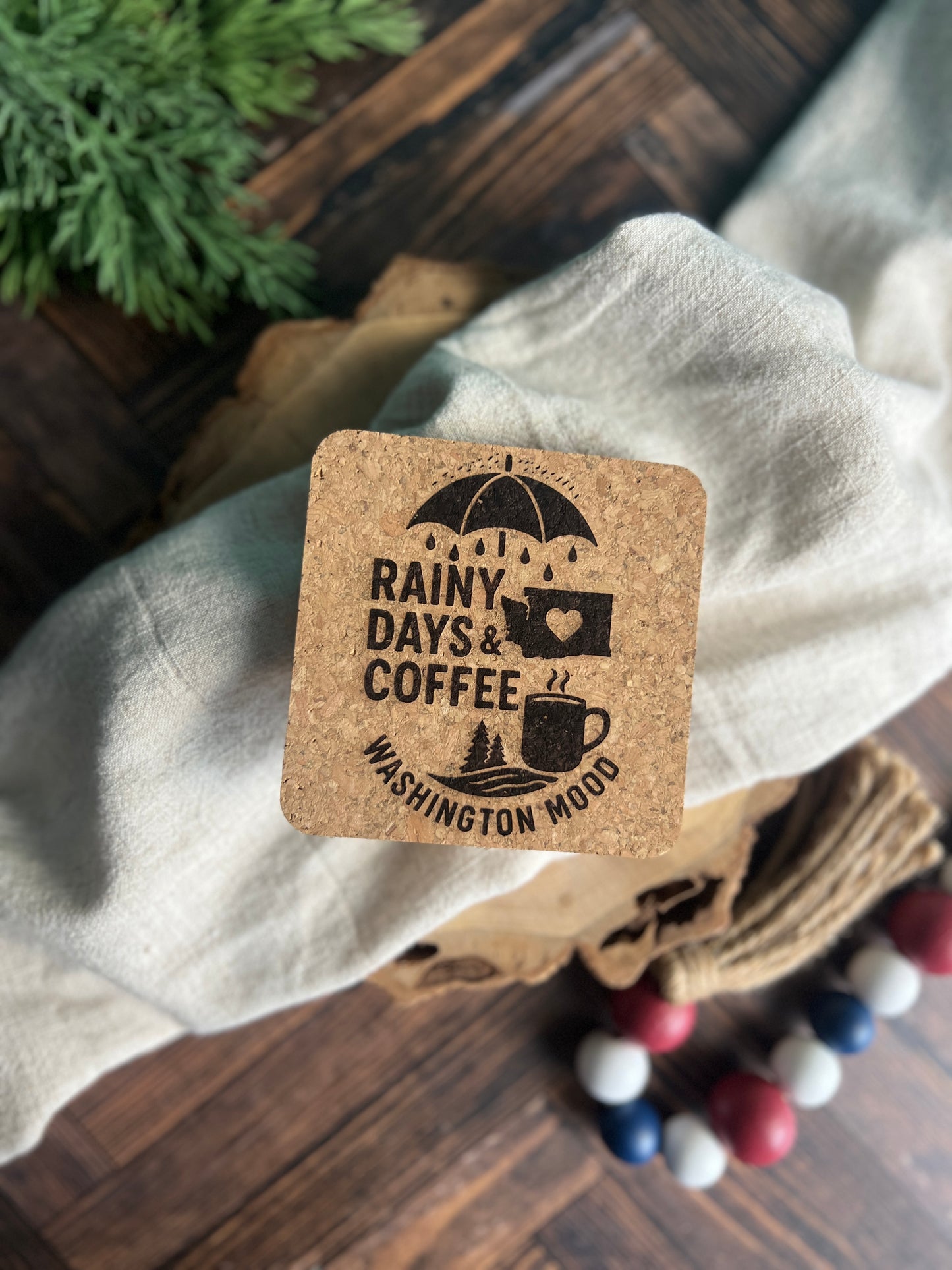 Rainy Days & Coffee Washington Mood Cork Coasters