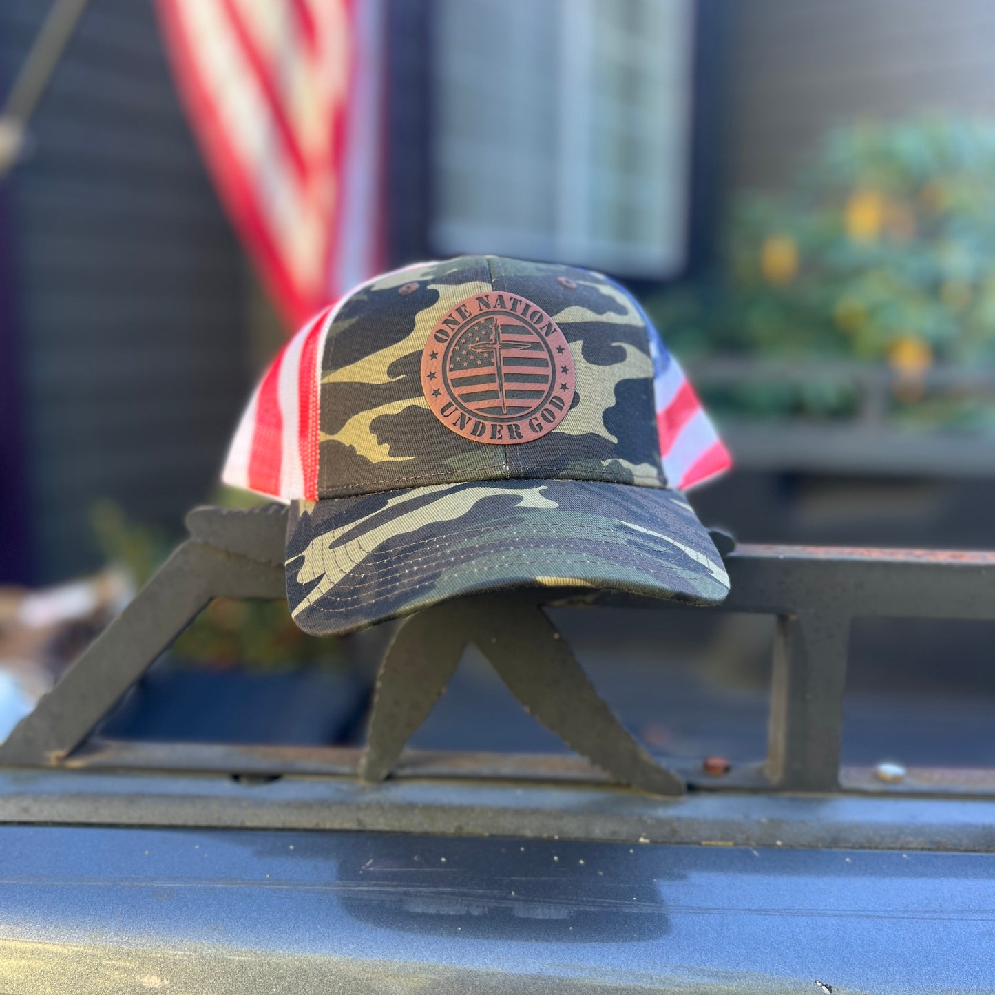 One Nation Under God Camo/American Flag Otto Classic Fit Trucker Hat