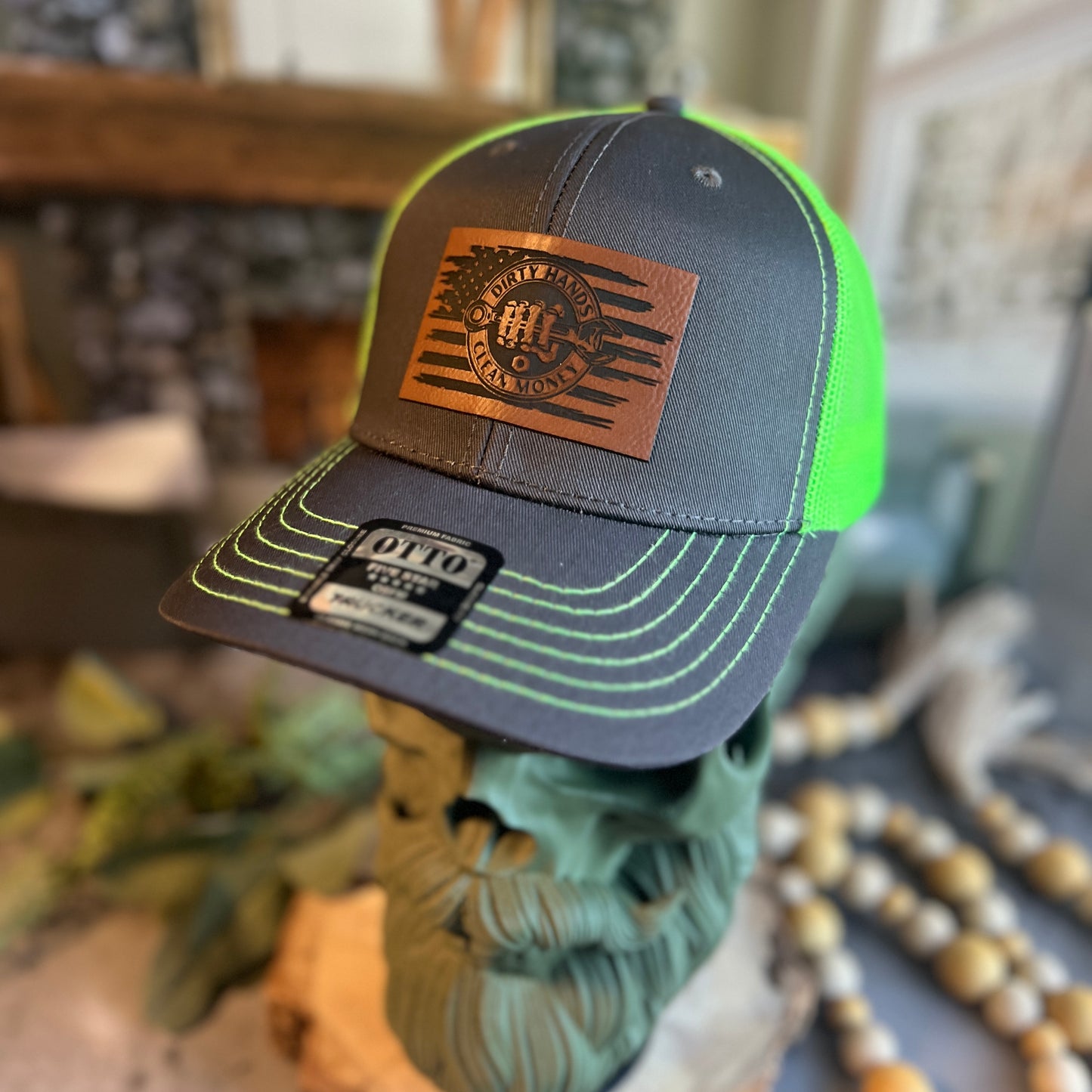 Dirty Money Clean Hands Charcoal Grey/Neon Green Otto Classic Fit Trucker Hat