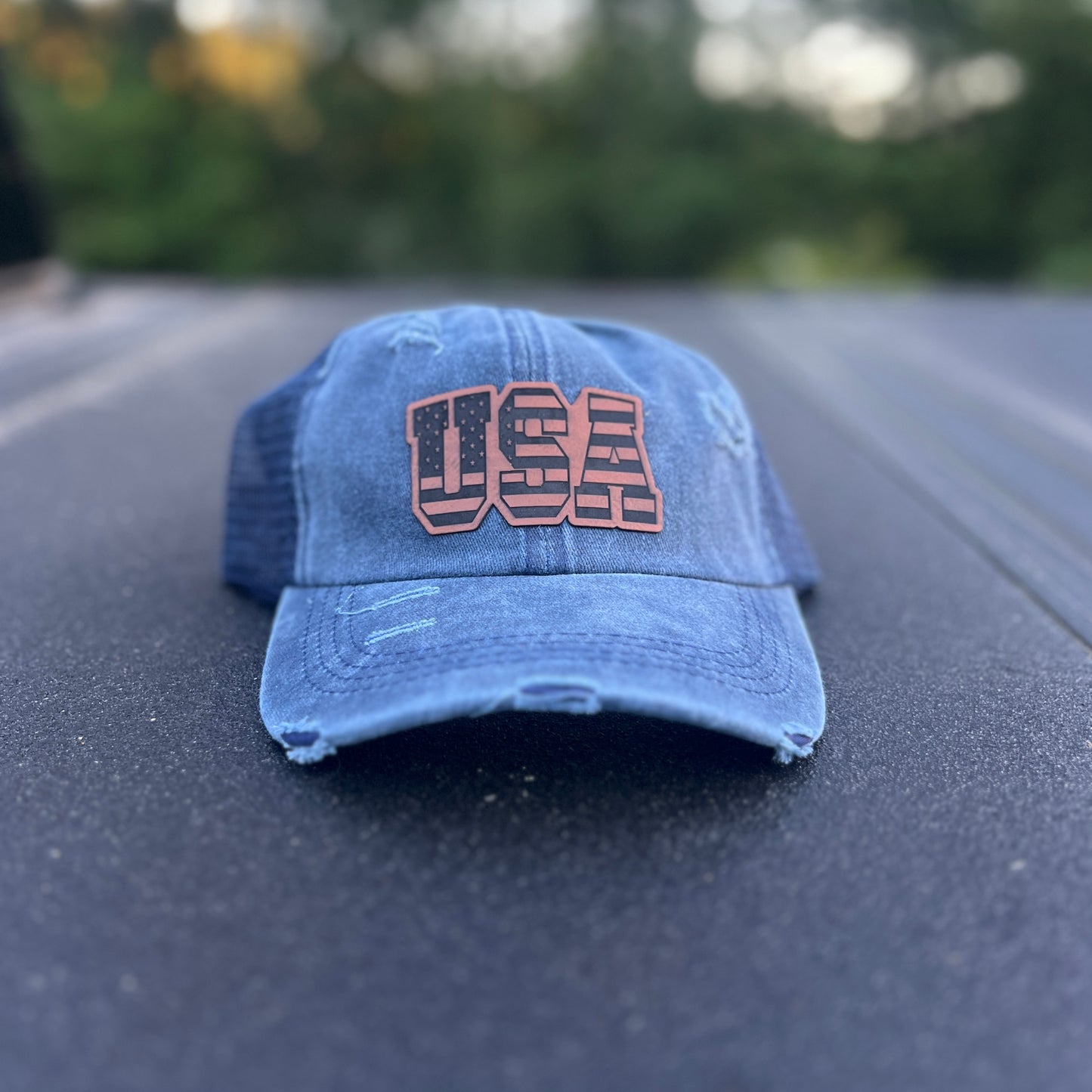 USA Distressed Ponytail Hat