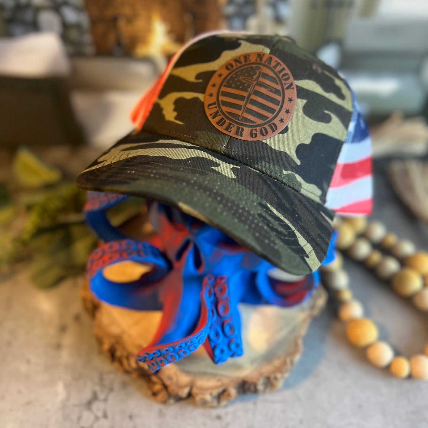 One Nation Under God Camo/American Flag Otto Classic Fit Trucker Hat