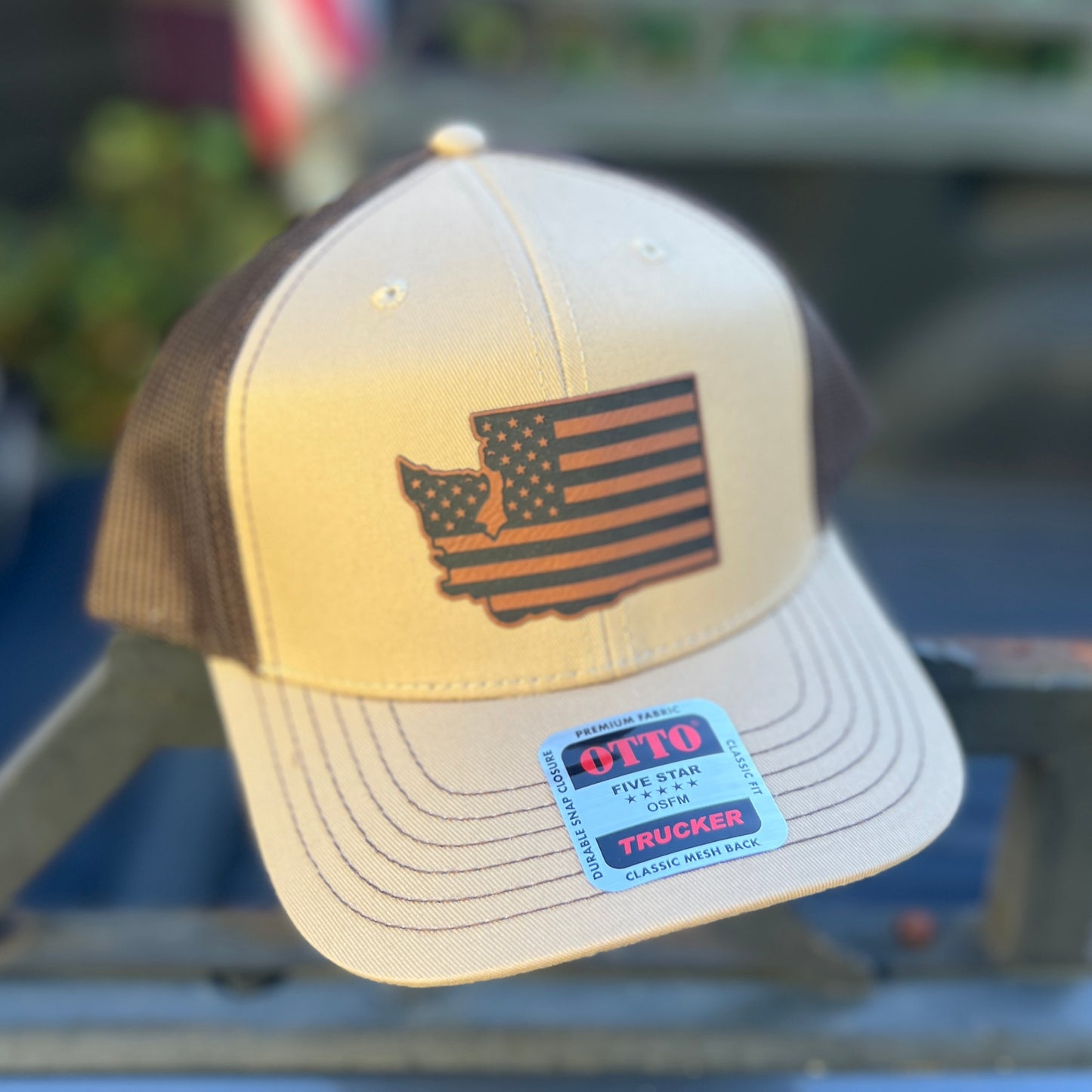 Washington American Flag Khaki/Dark Brown Otto Classic Fit Trucker Hat