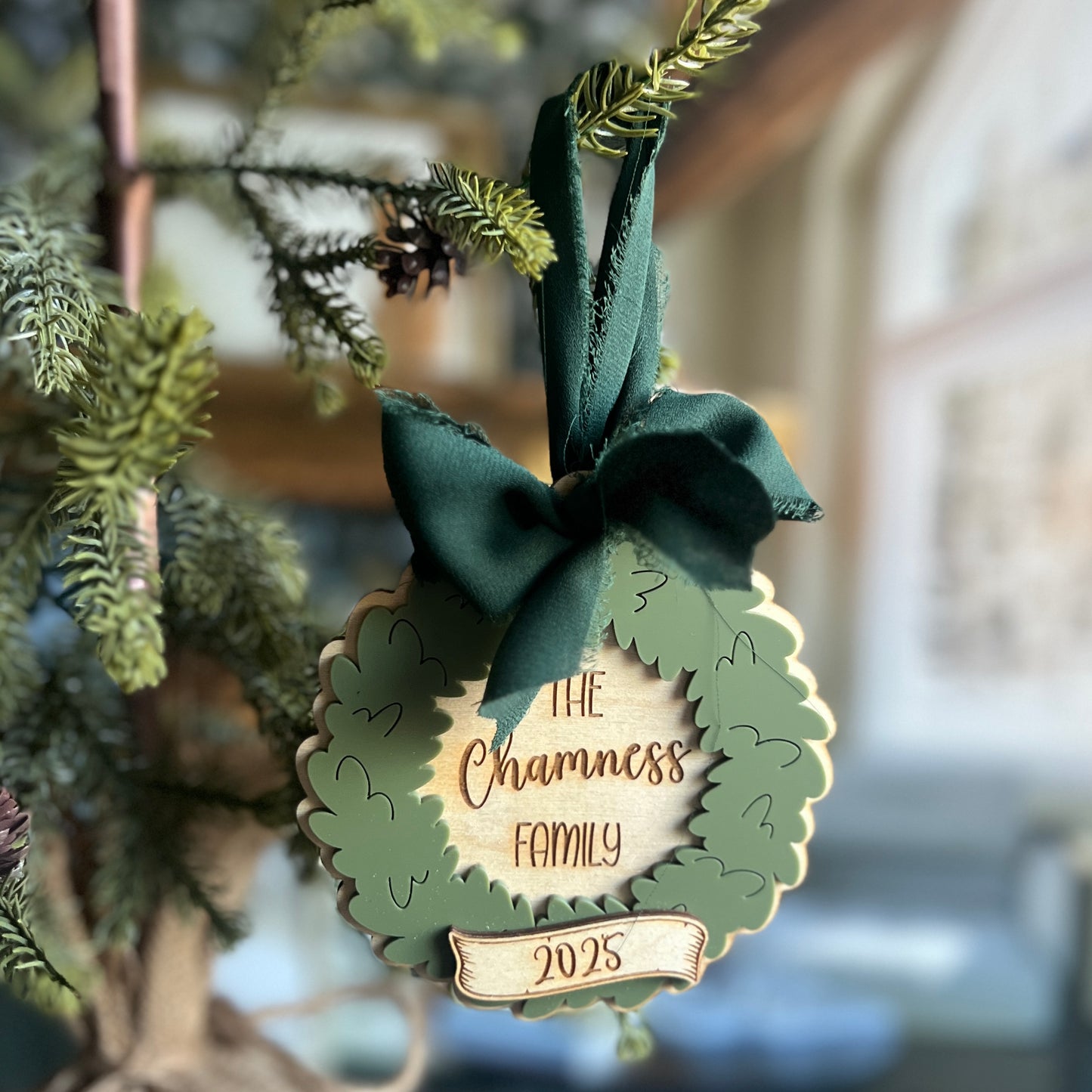 Personalized Family Wreath Christmas Ornament