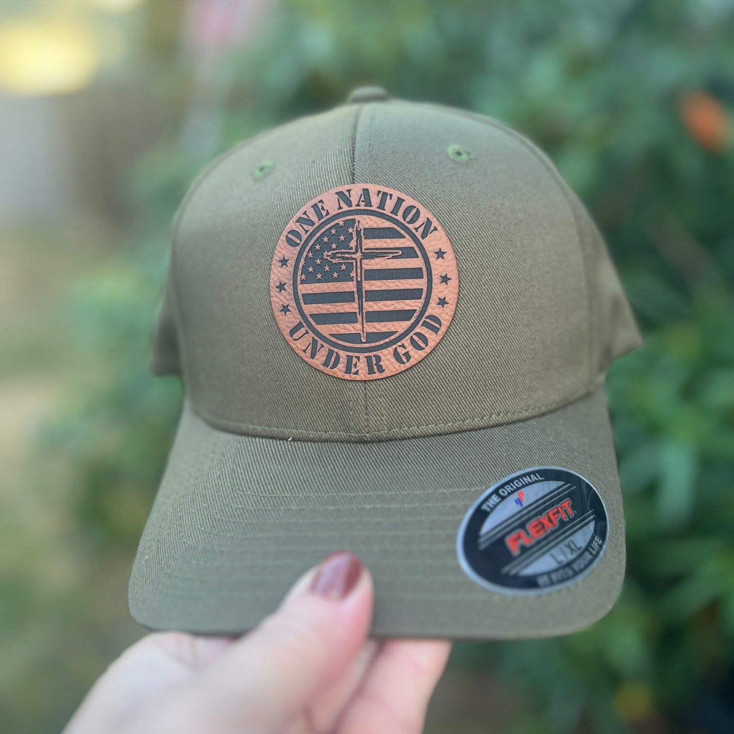 One Nation Under God Flex Fit Olive Yupoong Large/Xlarge