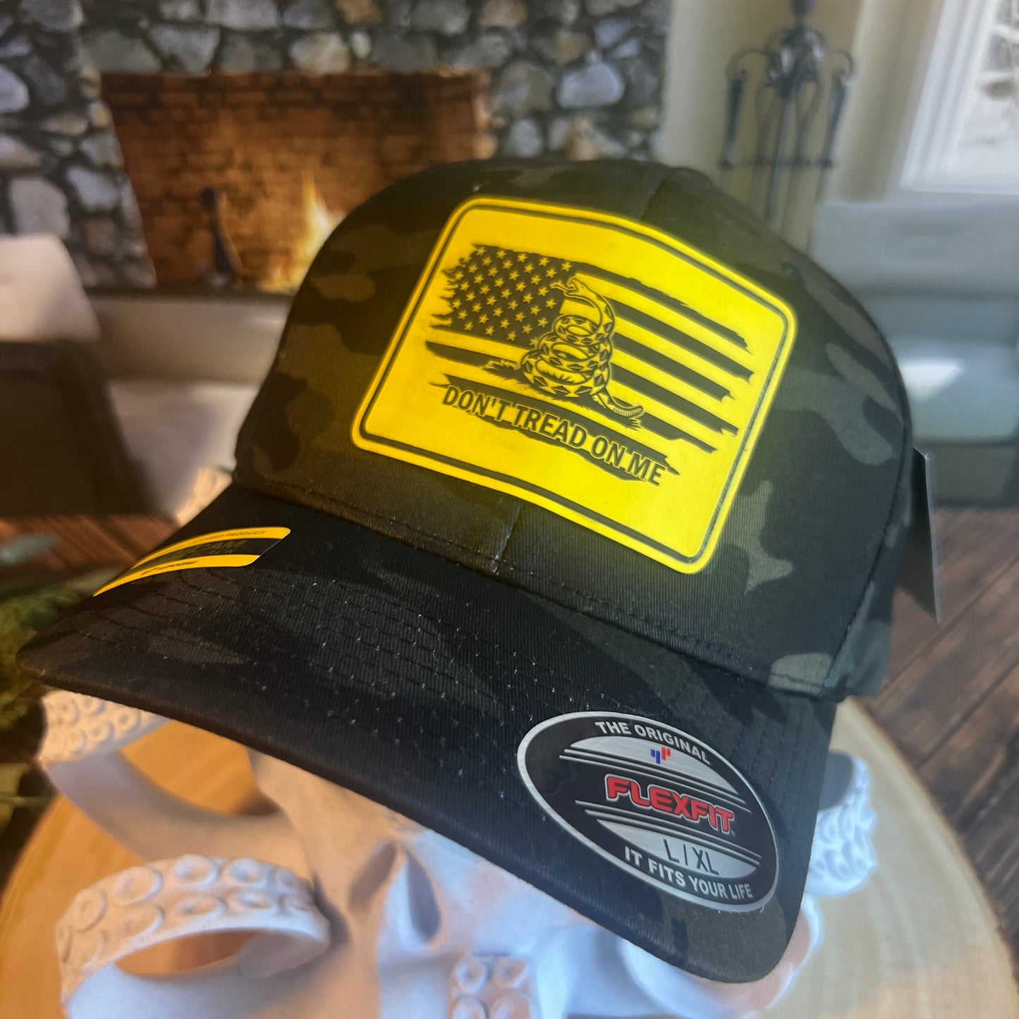 Don't Tread On Me Flex Fit Black Multi Camo Yupoong Large/Xlarge Hat