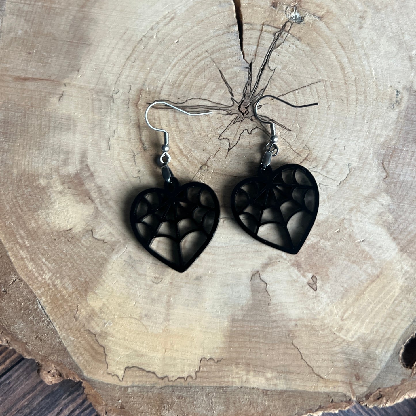 Spider Web in a Heart Earrings