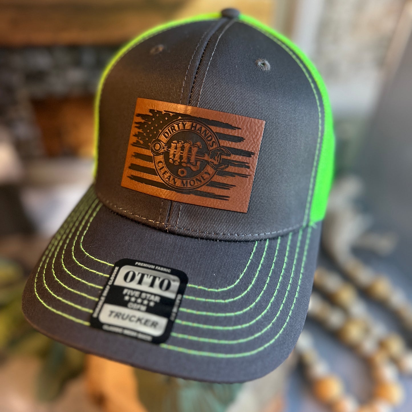 Dirty Money Clean Hands Charcoal Grey/Neon Green Otto Classic Fit Trucker Hat
