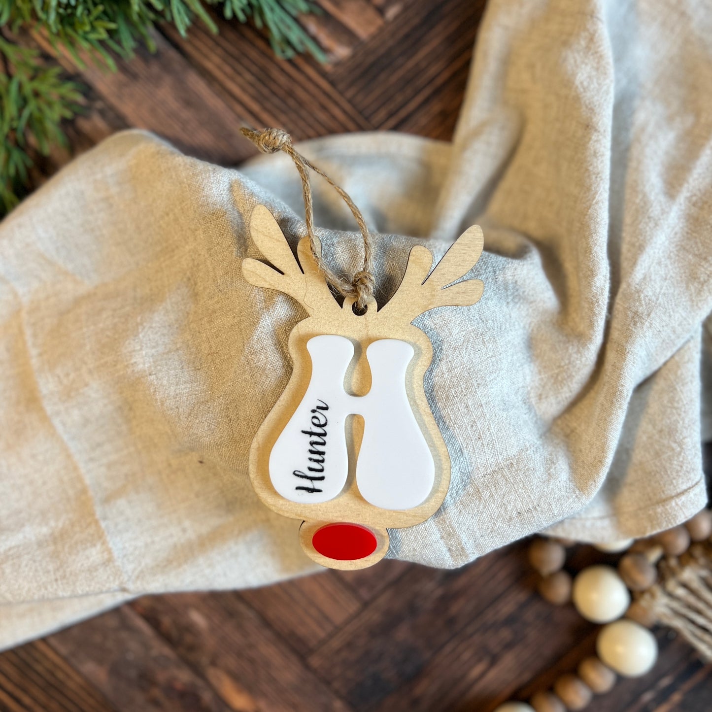 Retro Reindeer Name Ornament