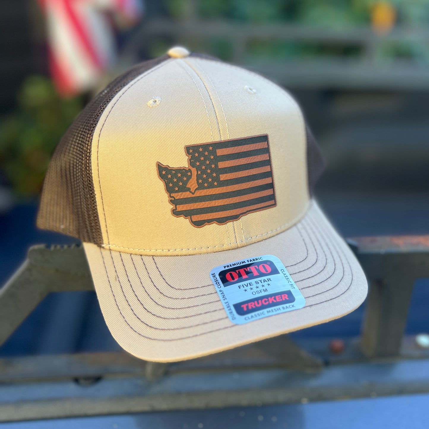 Washington American Flag Khaki/Dark Brown Otto Classic Fit Trucker Hat