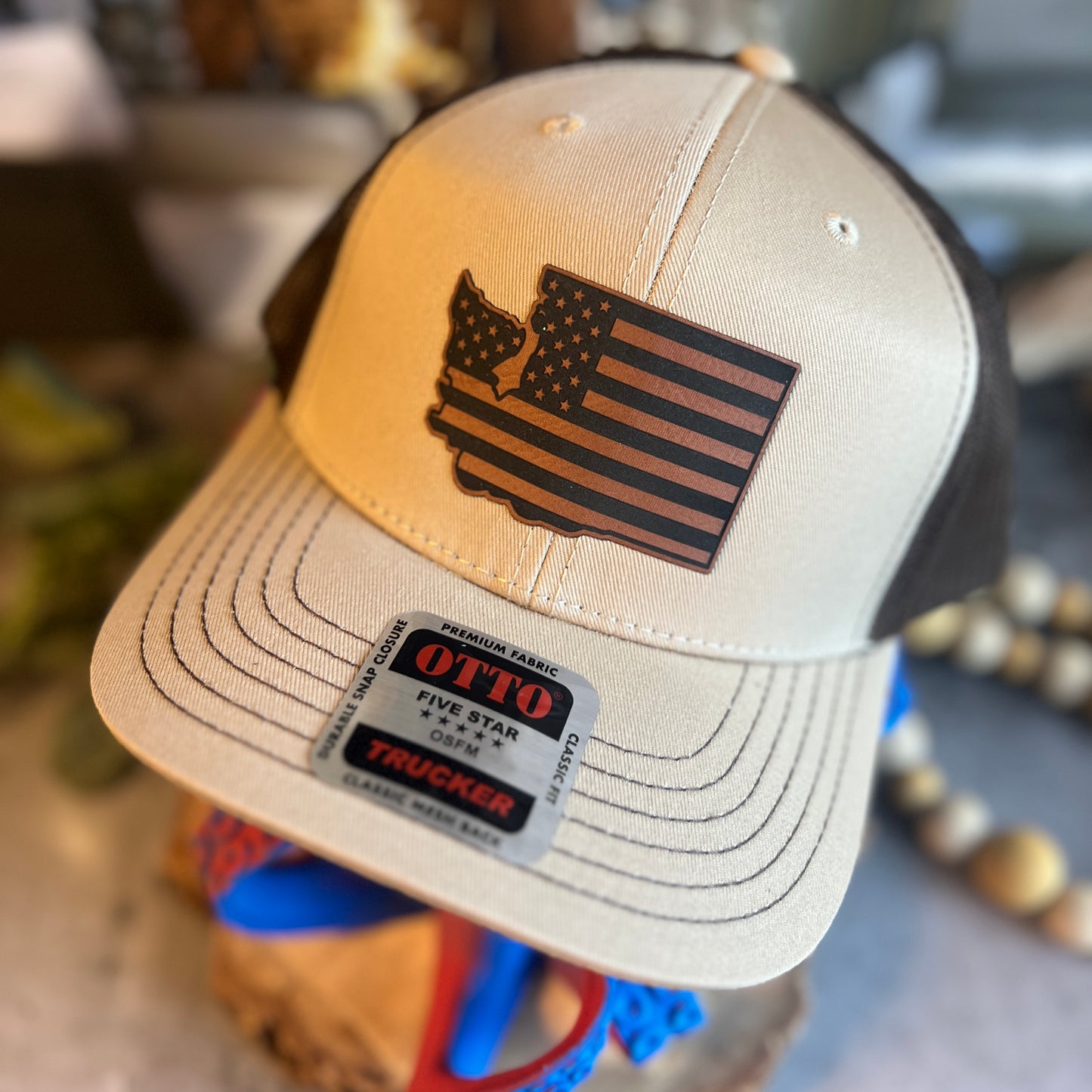 Washington American Flag Khaki/Dark Brown Otto Classic Fit Trucker Hat