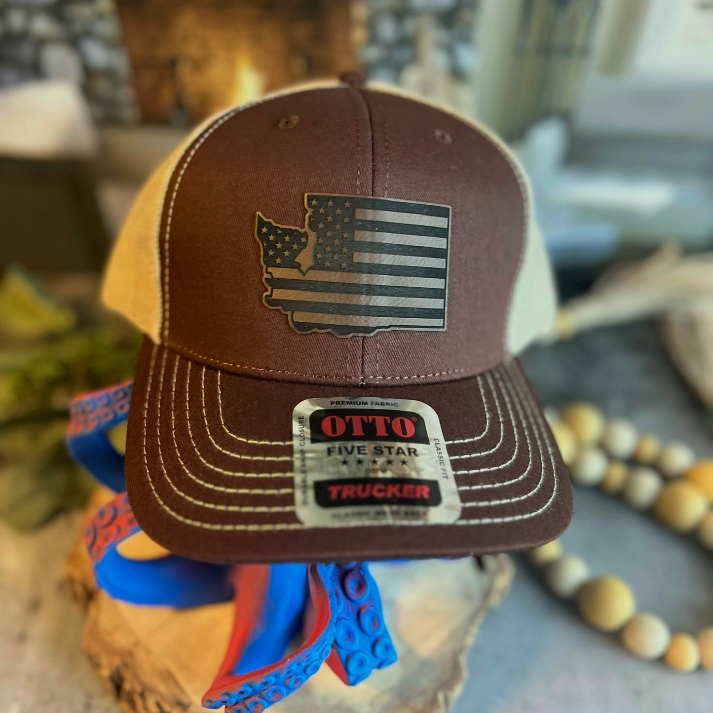 Washington American Flag Brown/Khaki Otto Classic Fit Trucker Hat