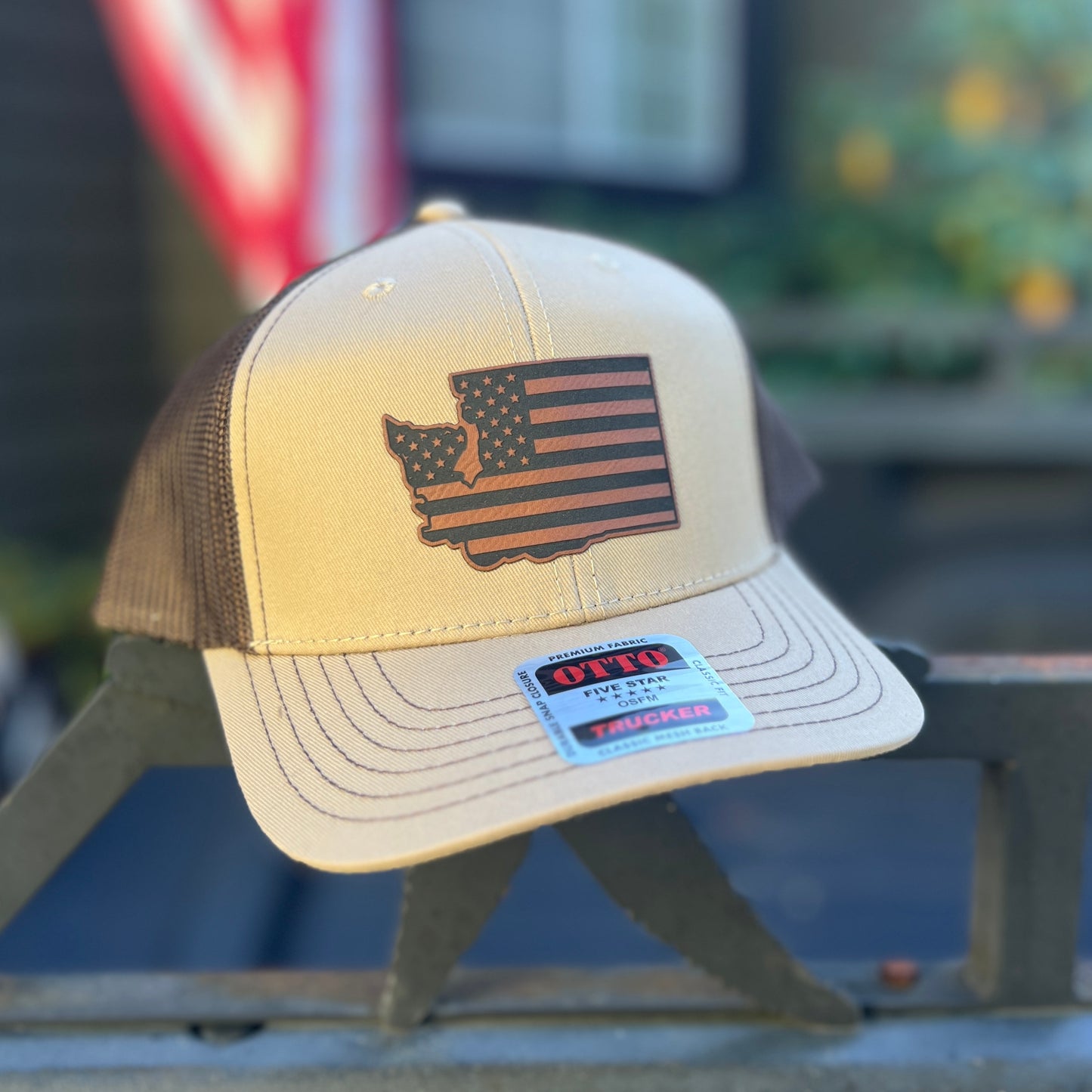 Washington American Flag Khaki/Dark Brown Otto Classic Fit Trucker Hat