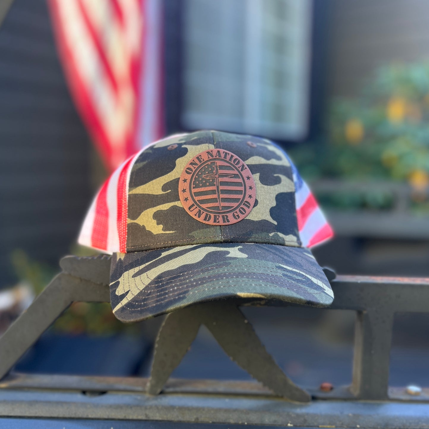 One Nation Under God Camo/American Flag Otto Classic Fit Trucker Hat