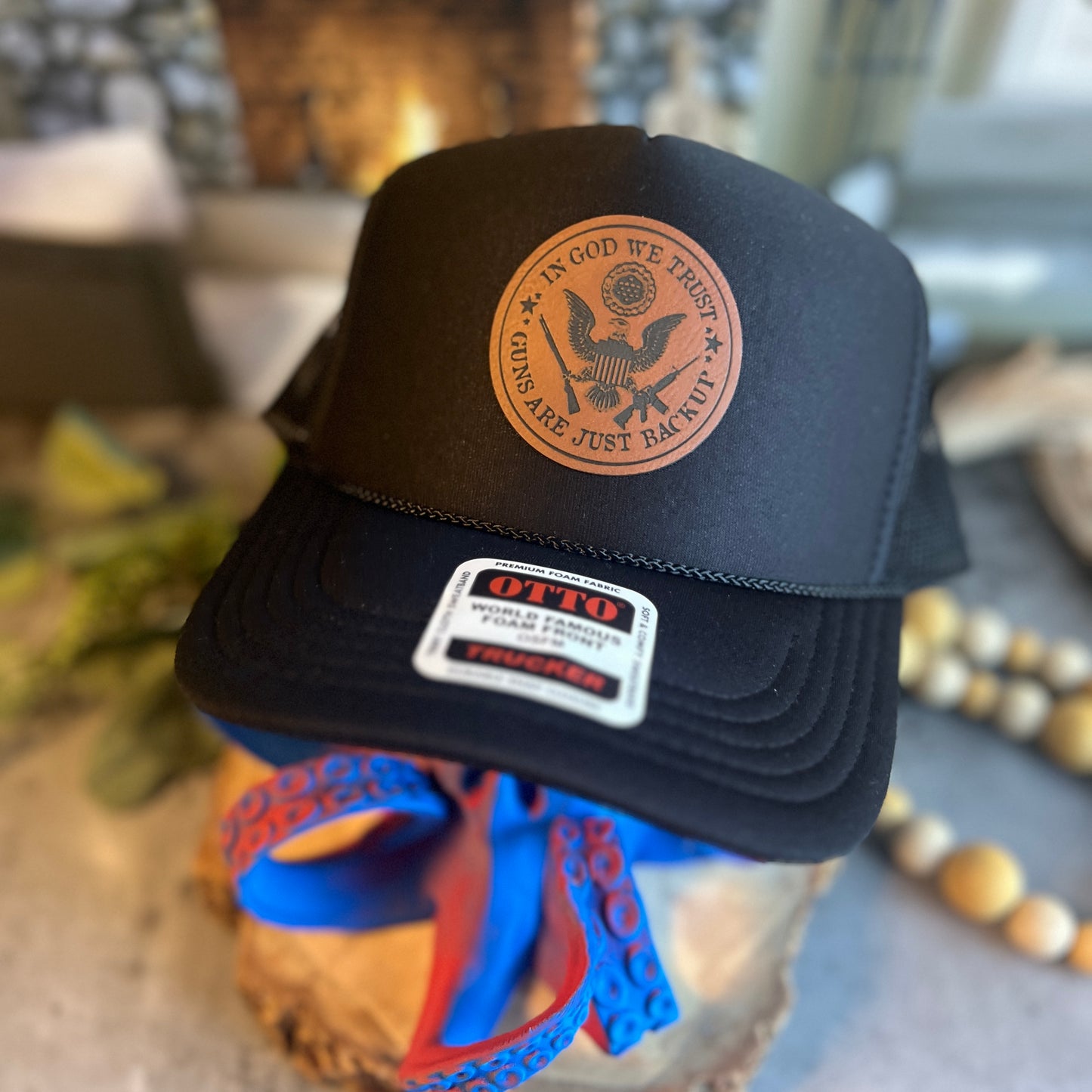 In God We Trust Guns Are Just Backup Black Otto Foam Front Trucker Hat