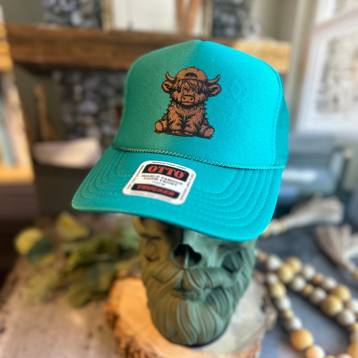 Highland Cow with Baseball Cap Otto Foam Front Trucker Hat