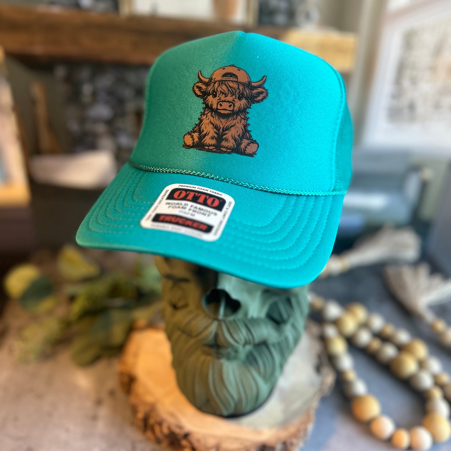 Highland Cow with Baseball Cap Otto Foam Front Trucker Hat