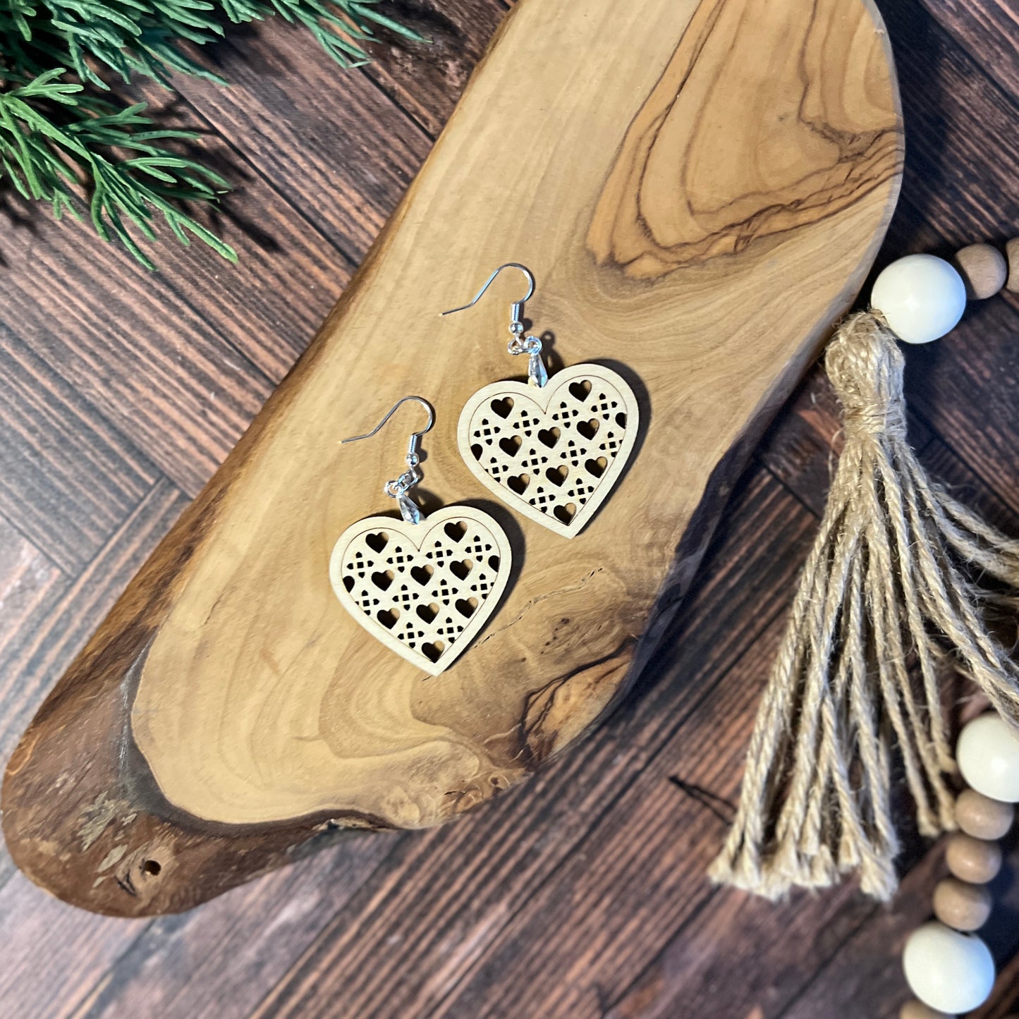 Valentine Heart Ratten Cane Earrings