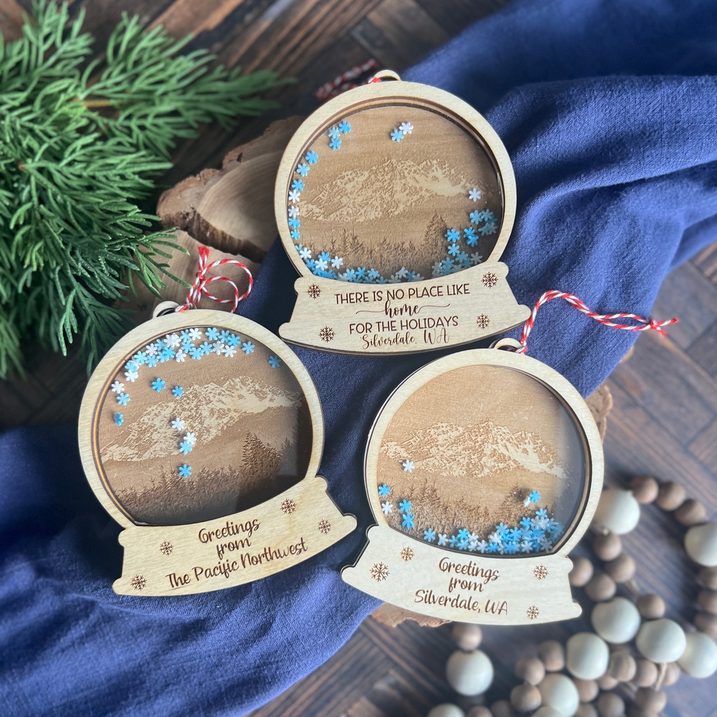 Pacific Northwest Photo Engraved Snow Globes Ornaments