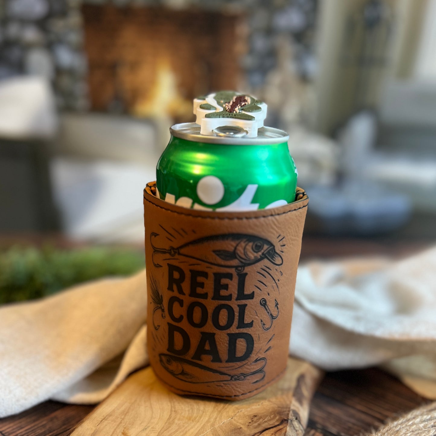 Reel Cool Dad Leatherette Can Cooler