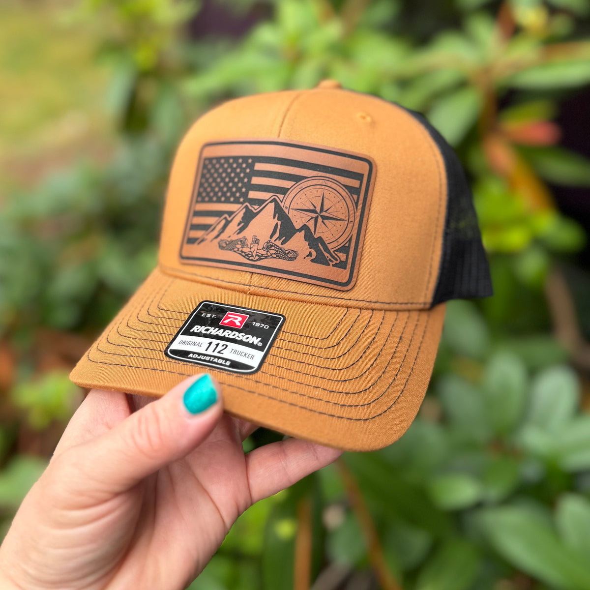 American Flag, Compass, Mountains and Dolphins Richardson 112 Carmel/Black Hat