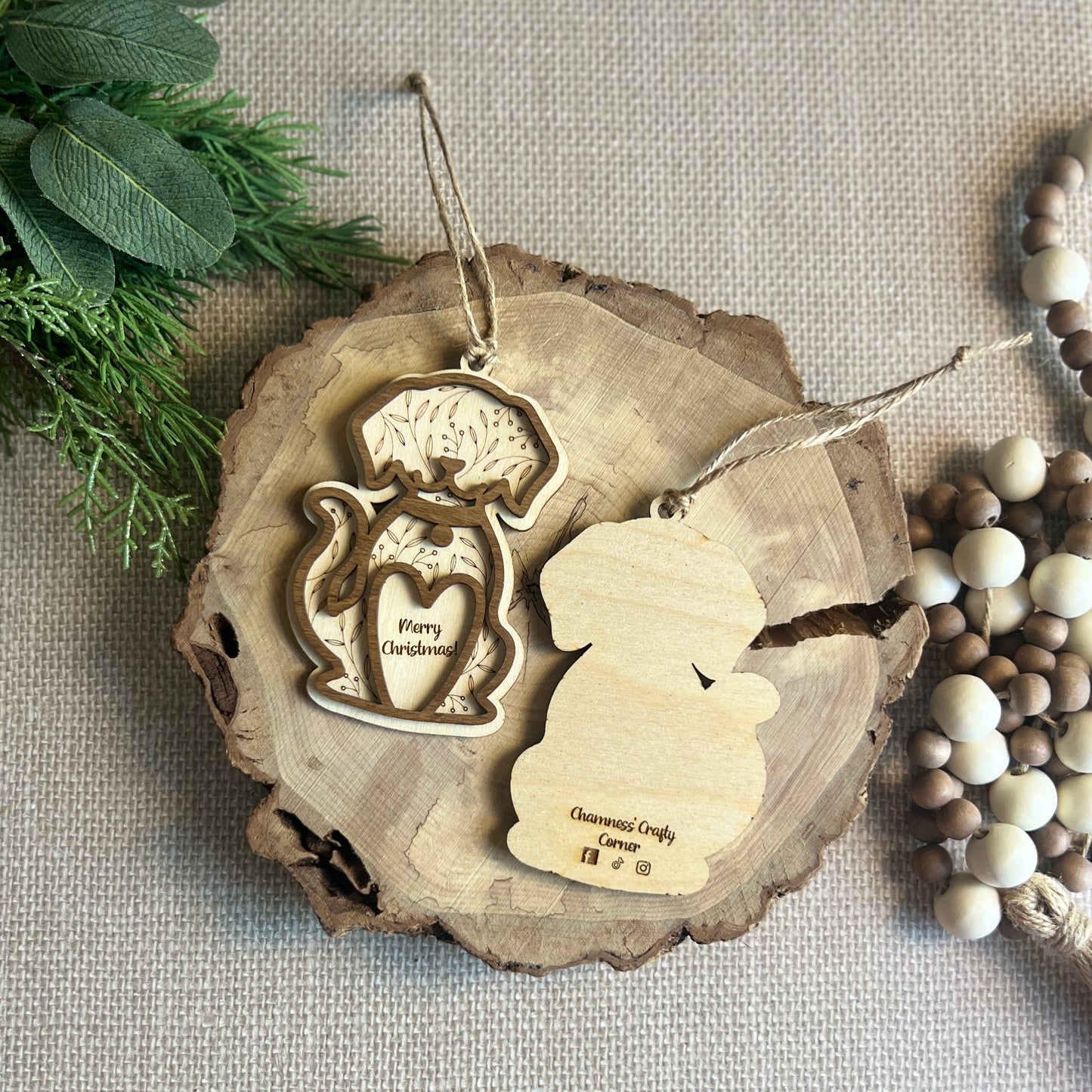 Dog with Heart Christmas Ornament