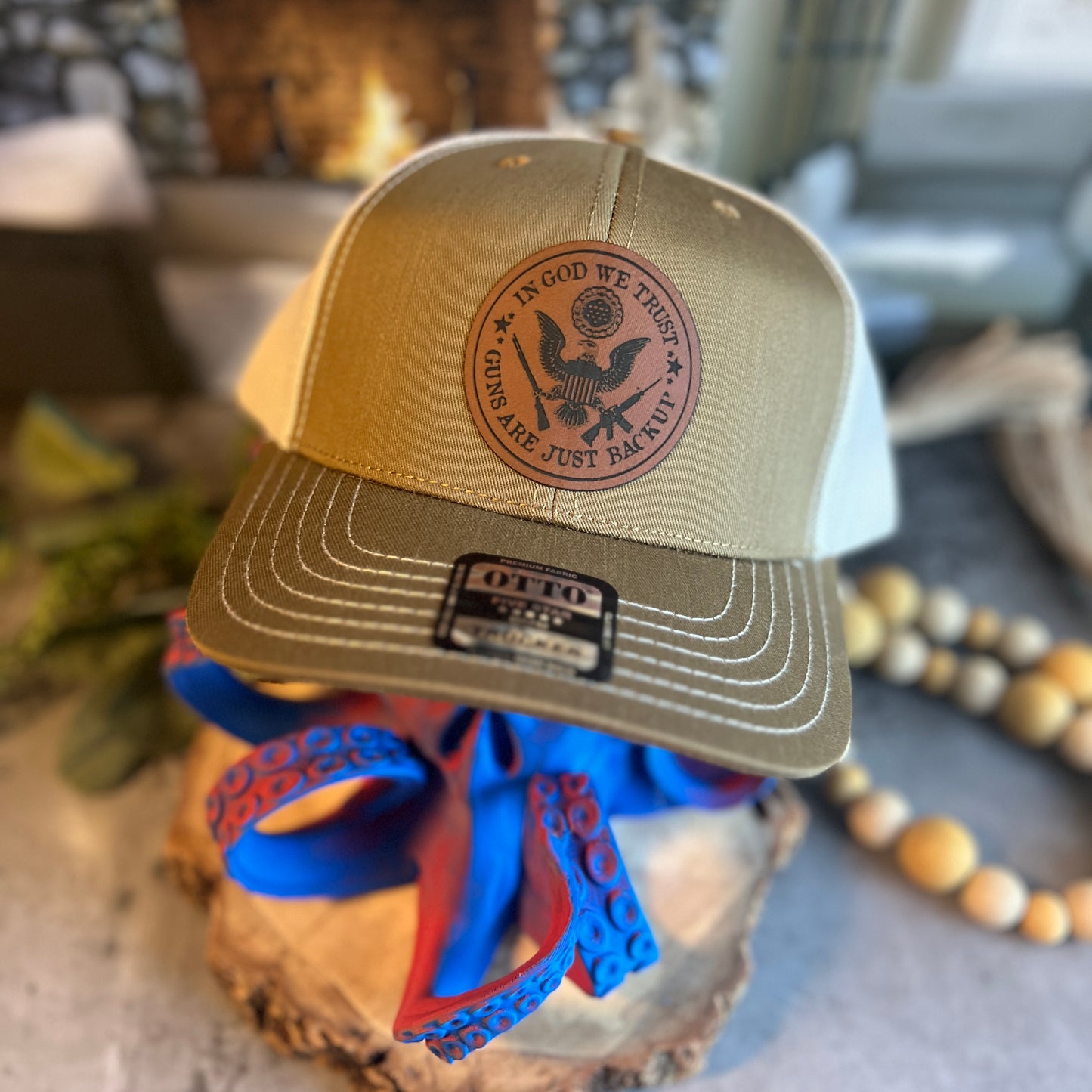 In God We Trust Guns Are Just Backup Coyote Brown/Light Khaki Otto Classic Trucker Hat