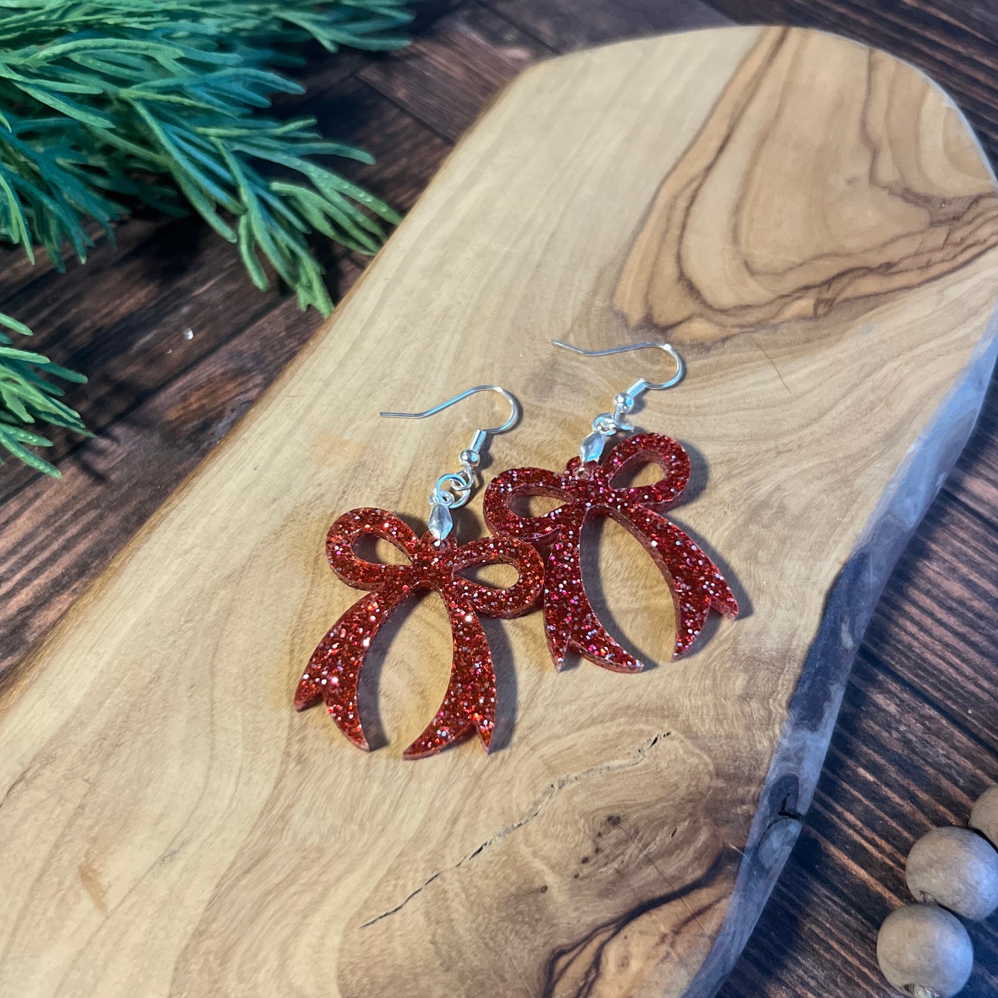 Green Glitter Bow Earrings