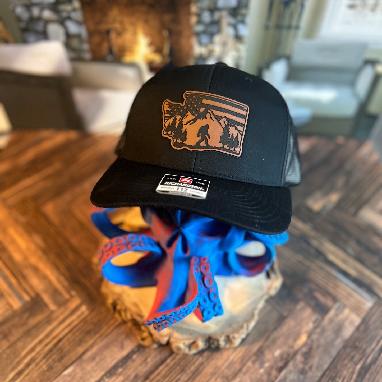 Bigfoot Washington State Richardson 112 Black/Black Trucker Hat