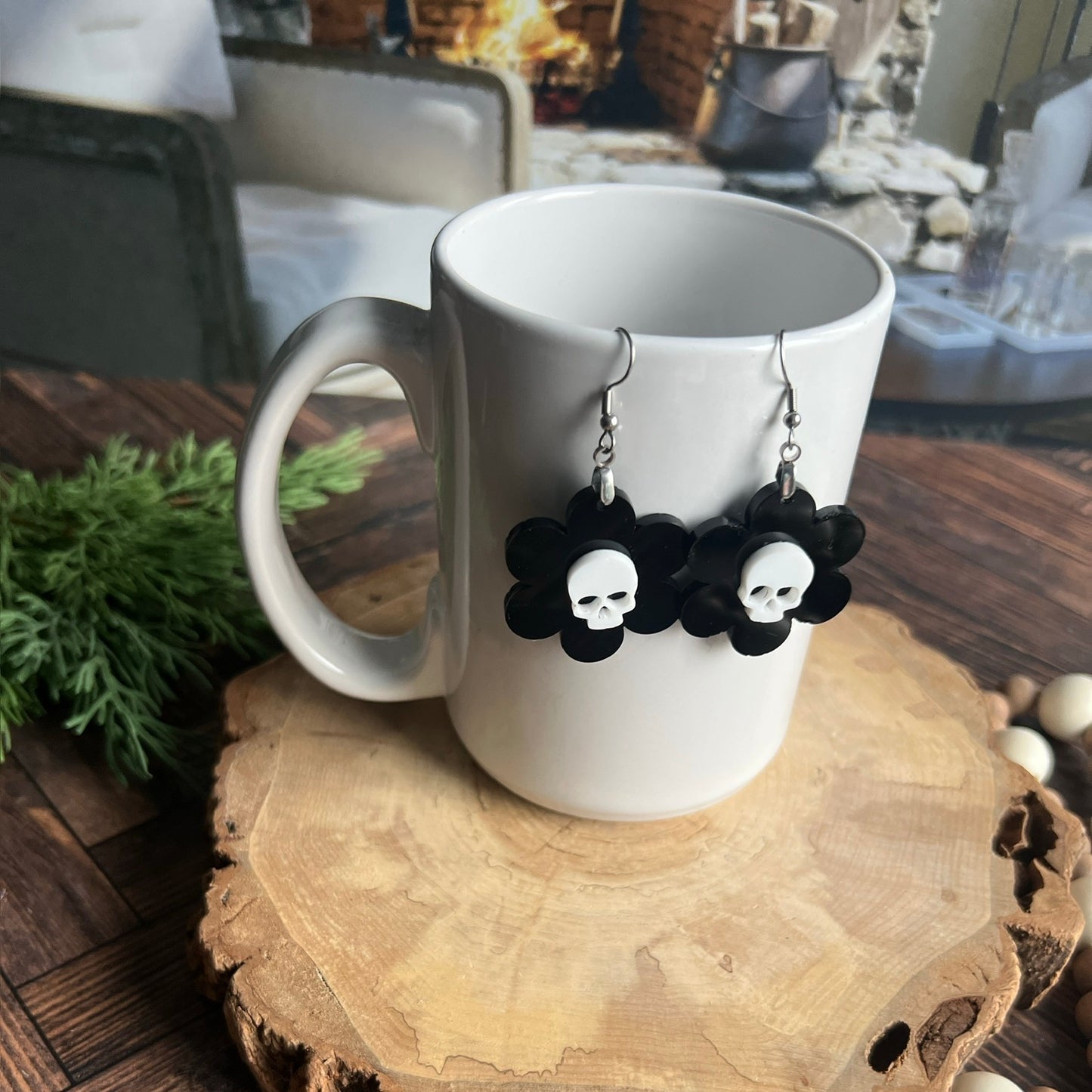 Spooky Skull & Daisy Earrings